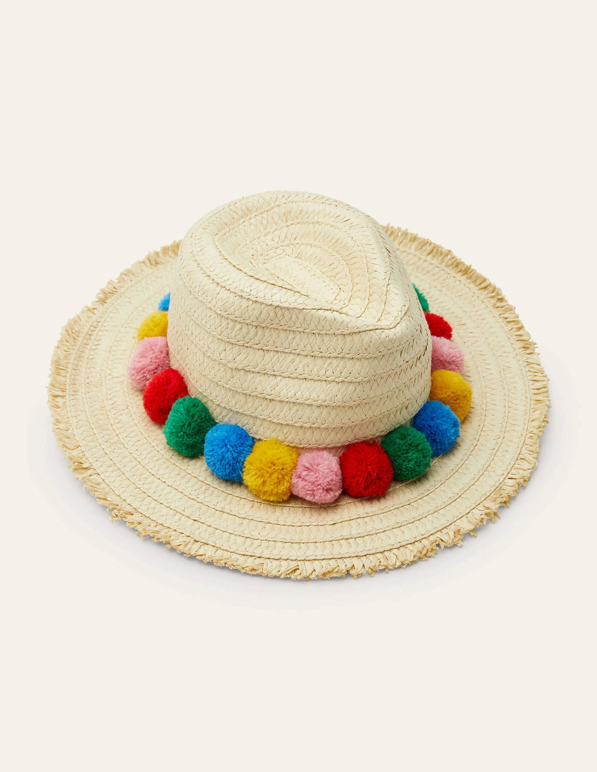 Straw Hat-Rainbow Poms