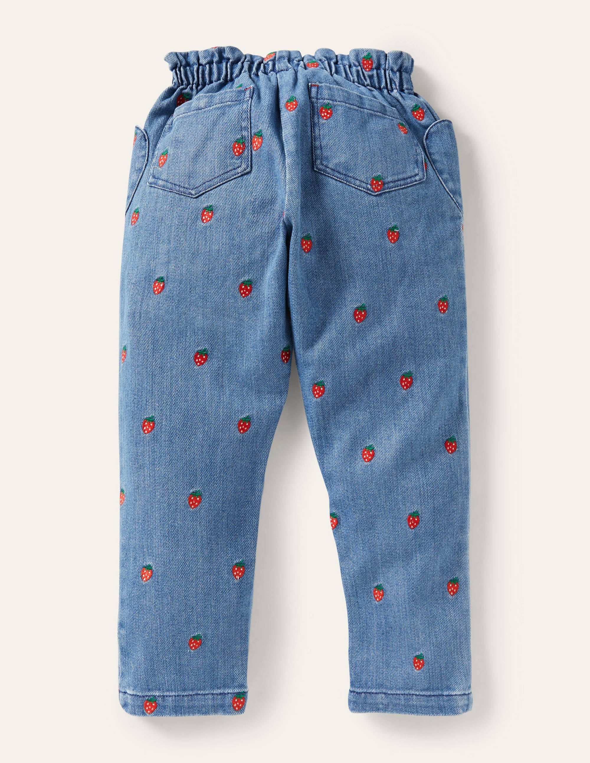 Strawberry Pull-on Denim Pants-Strawberry Embroidery - Image 2