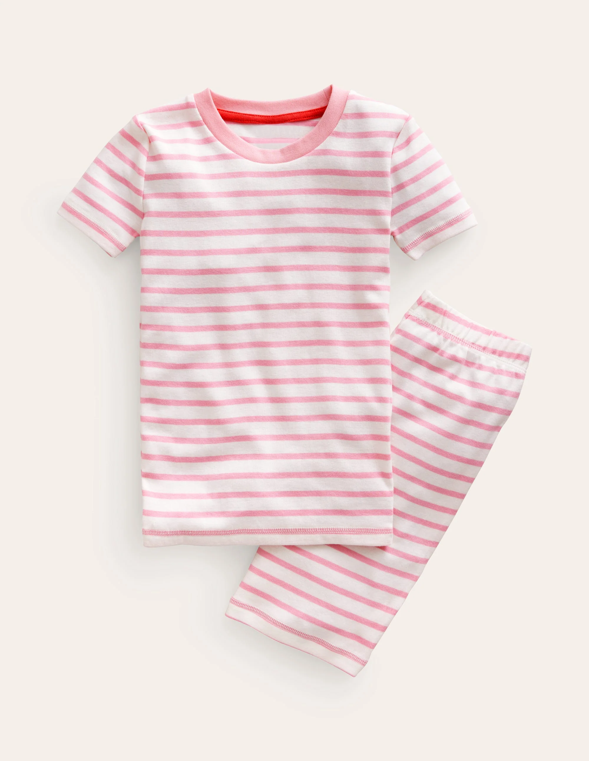 Striped Short John Pyjamas-Ivory/Pink Pin Breton