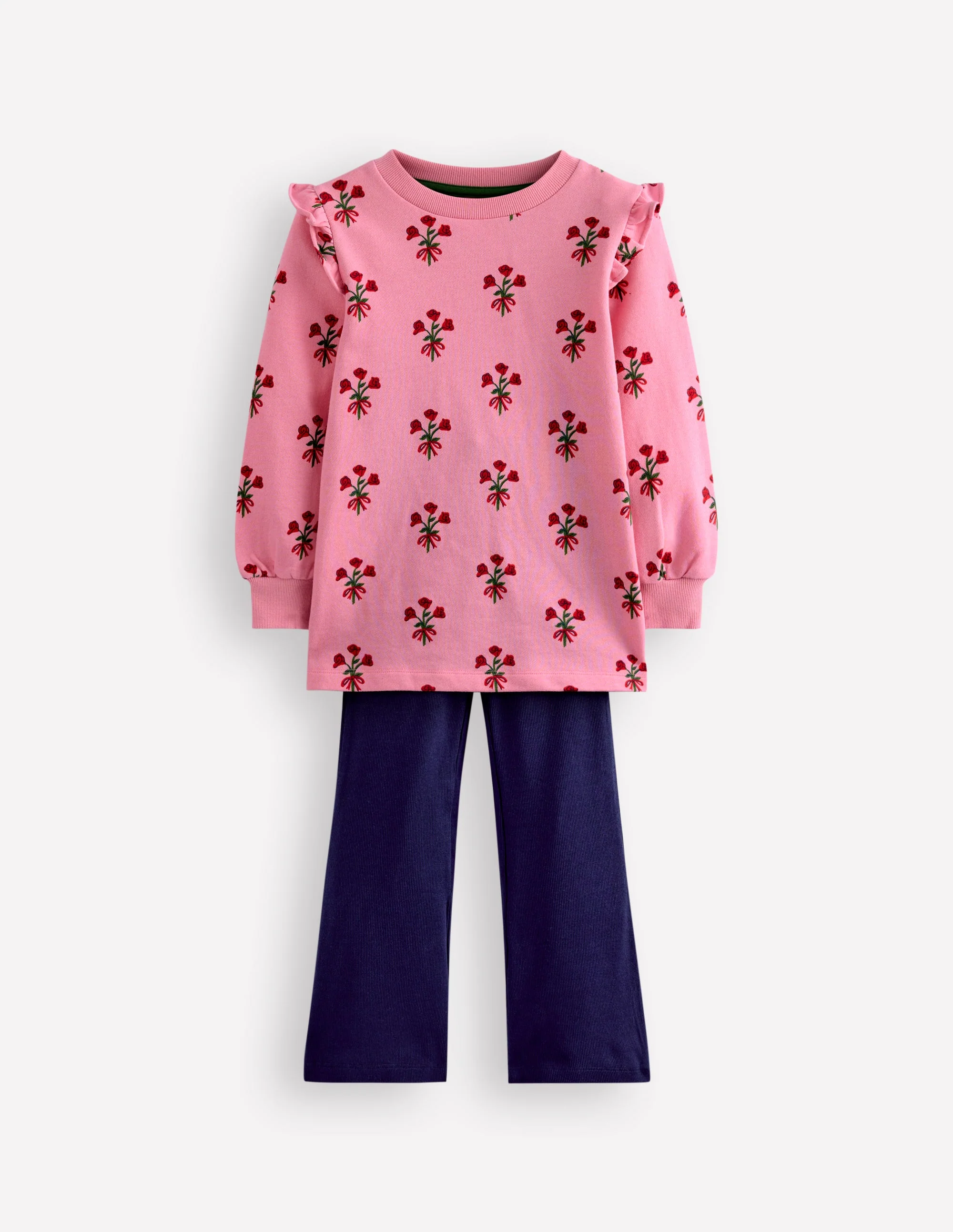 Sweat Tunic and Flare Set-Pink Posy
