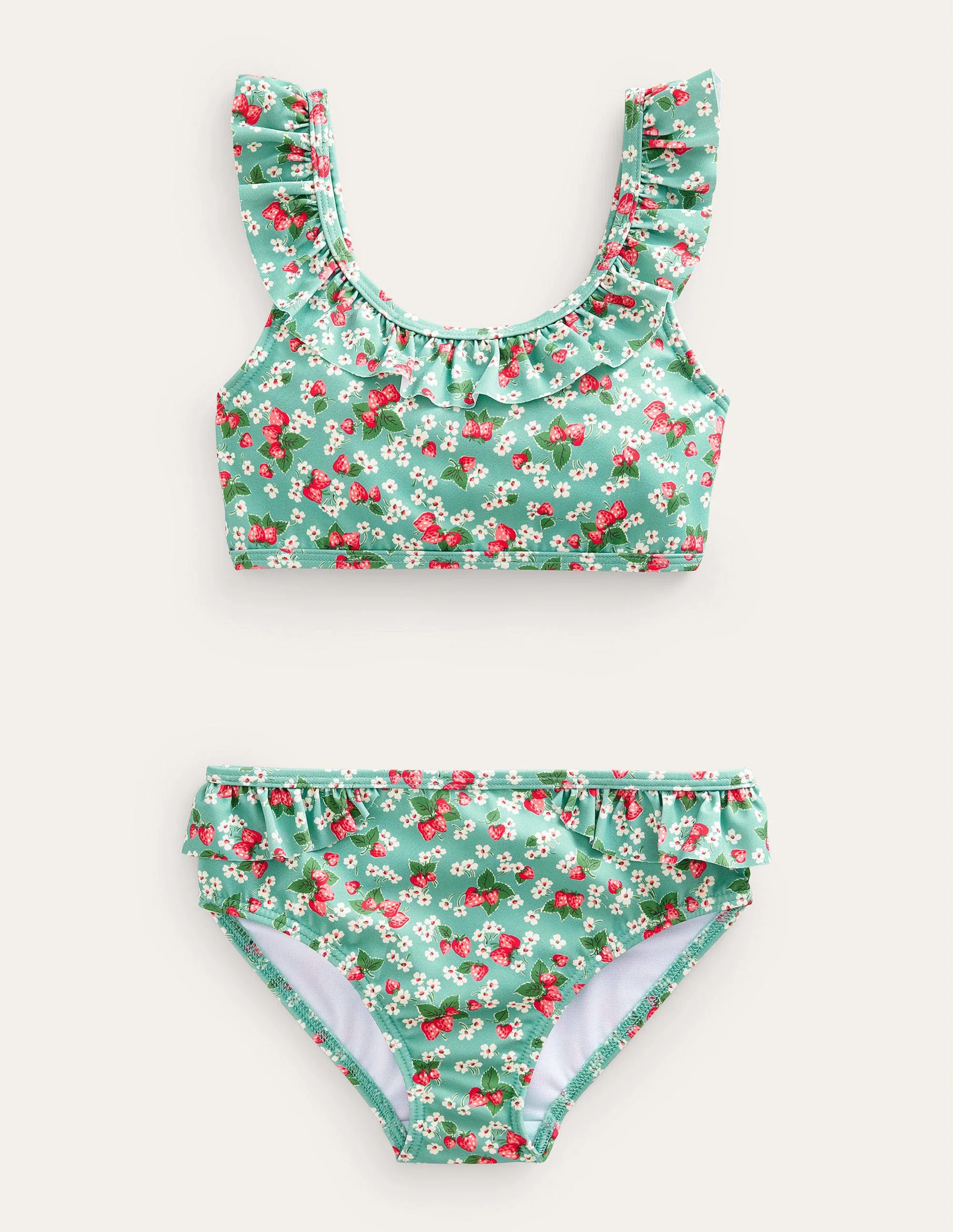 Tie Back Frilly Bikini-Aqua Sea Strawberry Ditsy