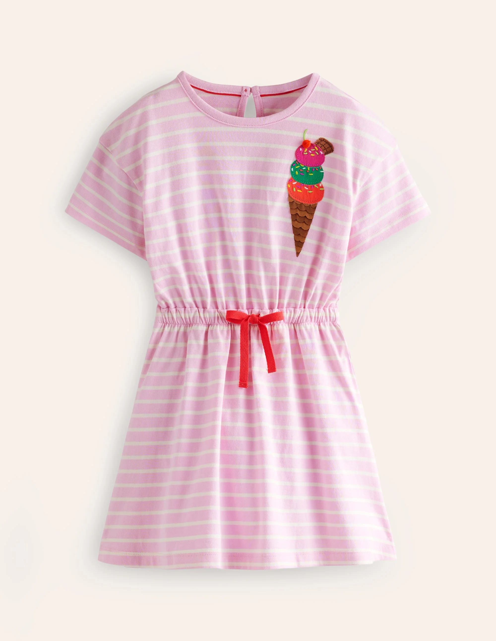 Tie Waist Applique Dress-Sweet Pea/Ivory Ice Cream