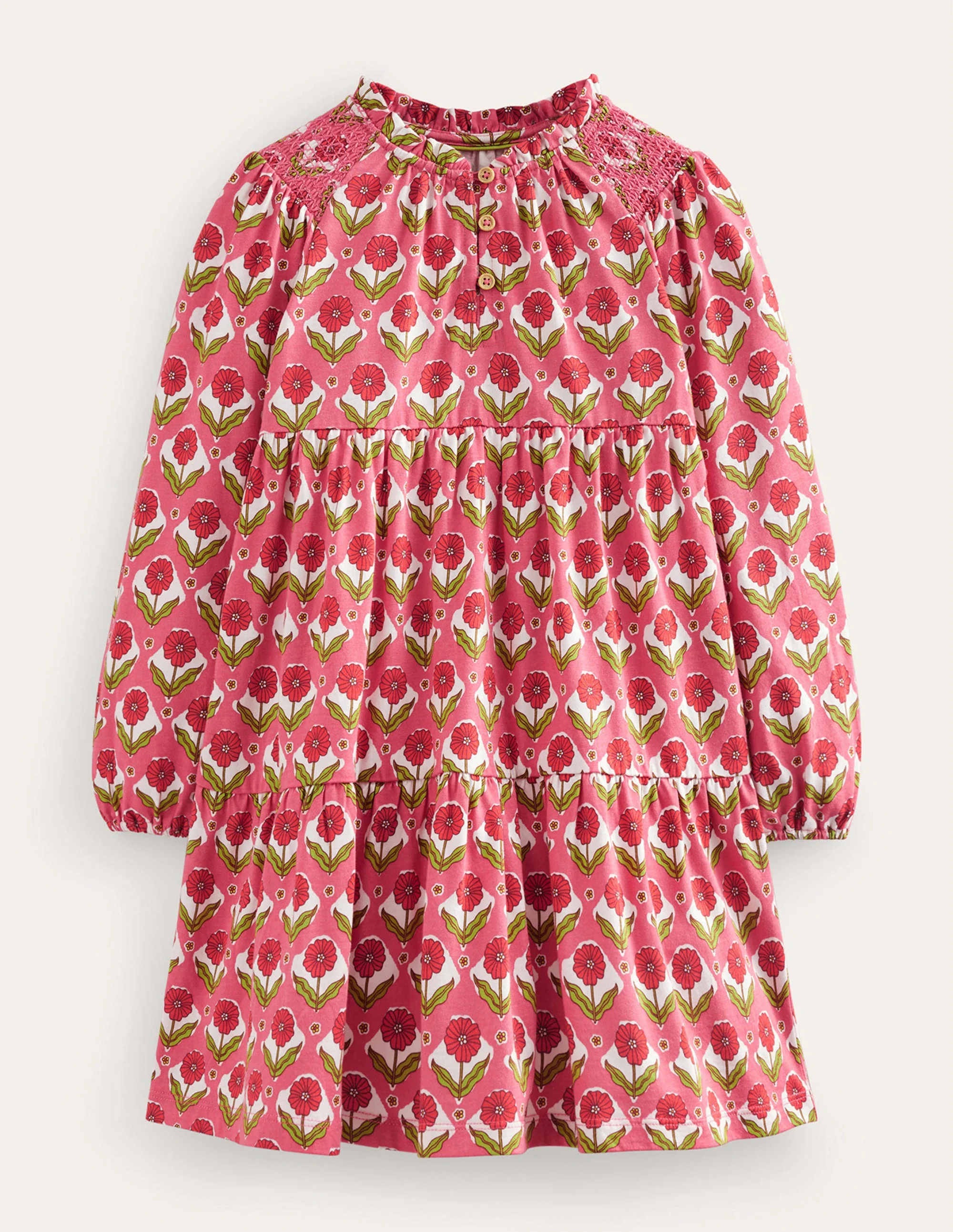 Tiered Jersey Dress-Rose Red Floral