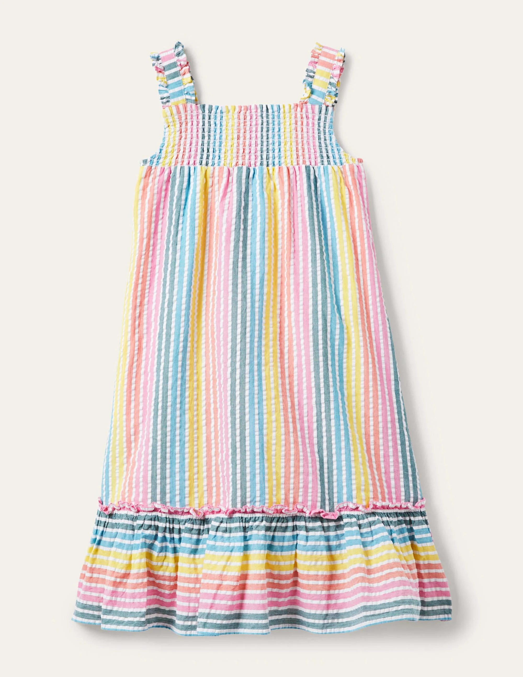 Tiered Midi Dress-Rainbow Multi Seersucker - Image 2