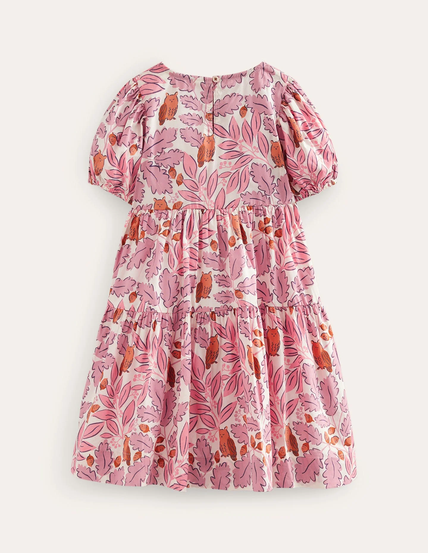 Tiered Printed Cotton Dress-Almond Pink Leaves - Image 2