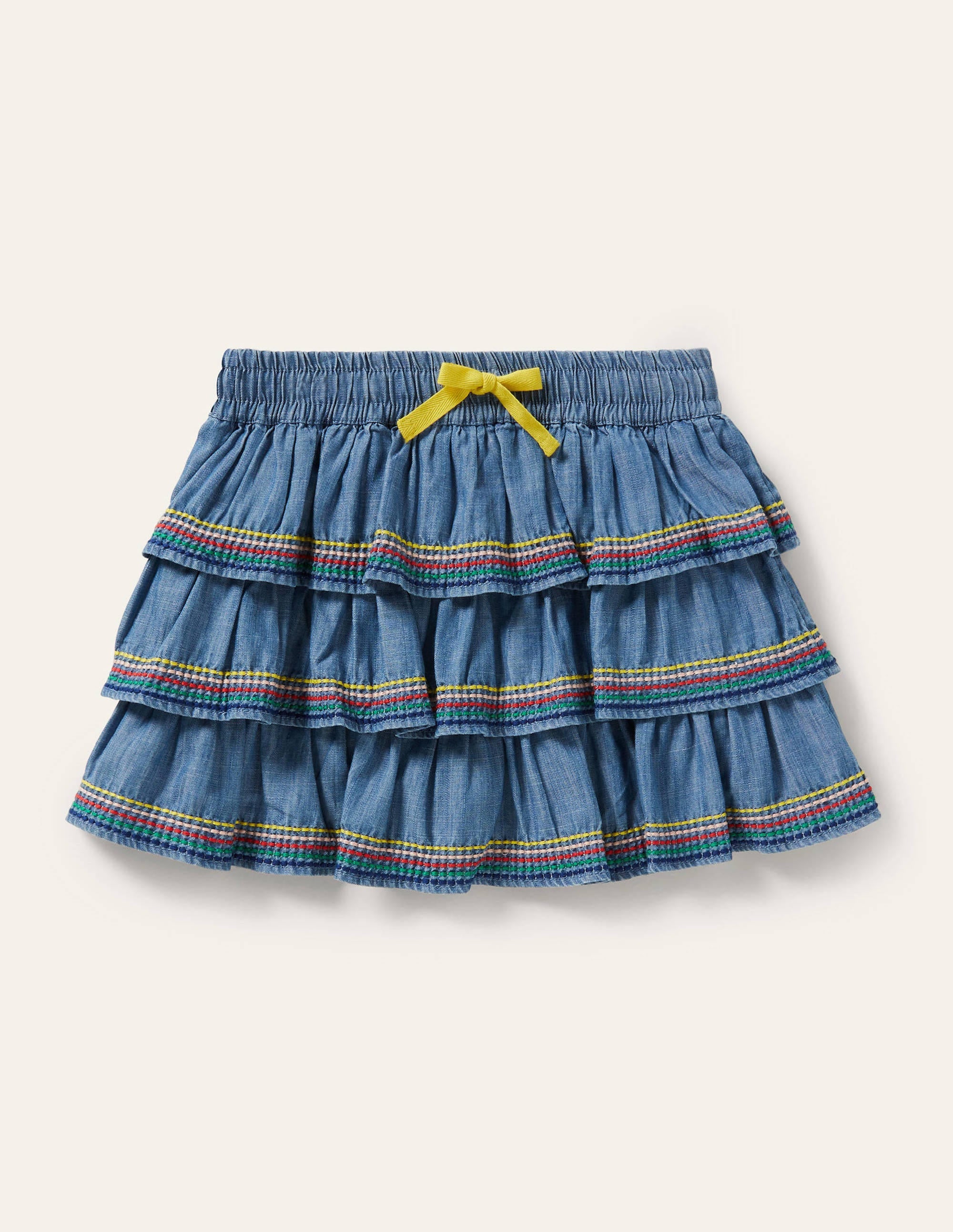 Tiered Woven Skort-Mid Vintage Denim