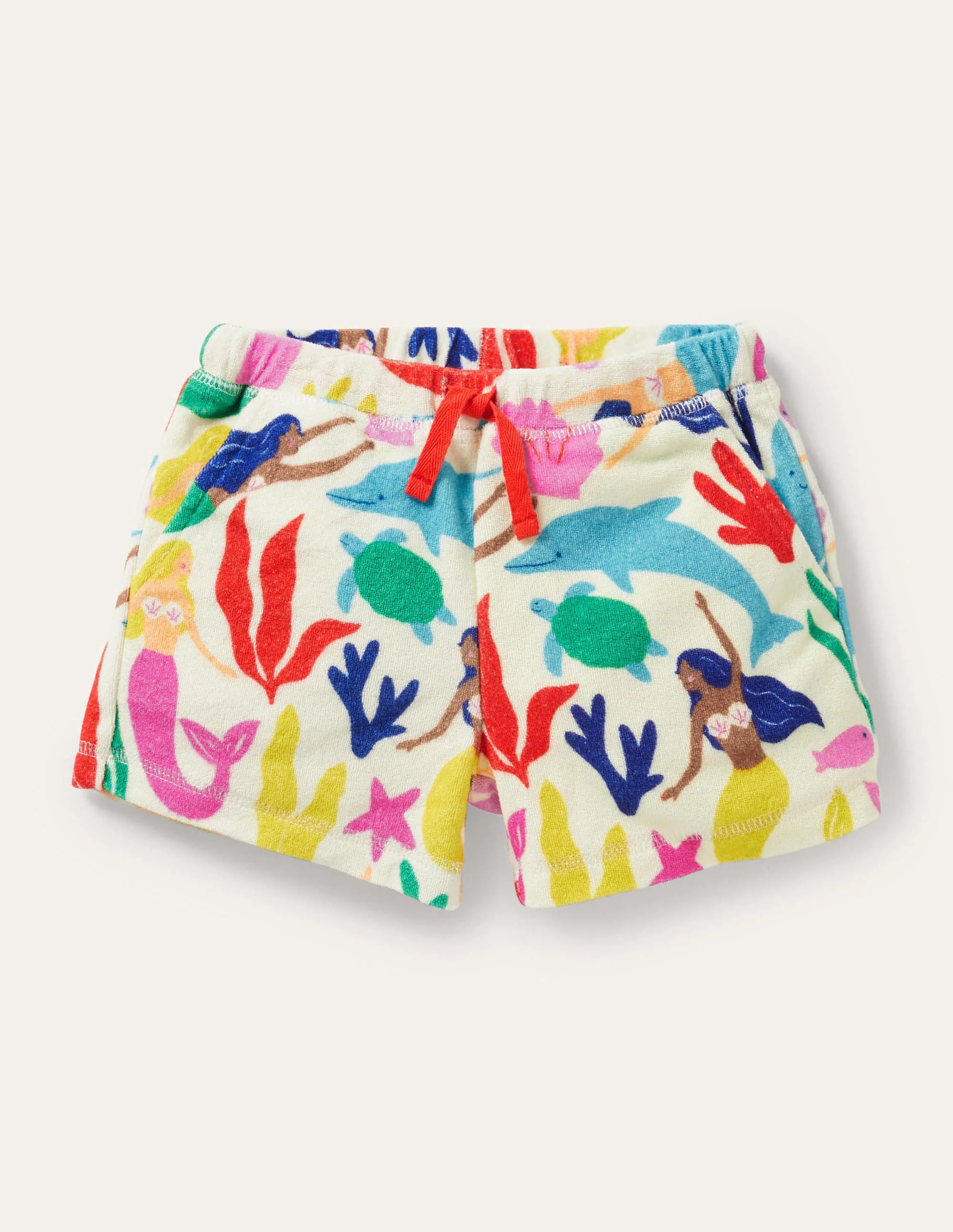 Towelling Shorts-Ivory Mermaid Collage