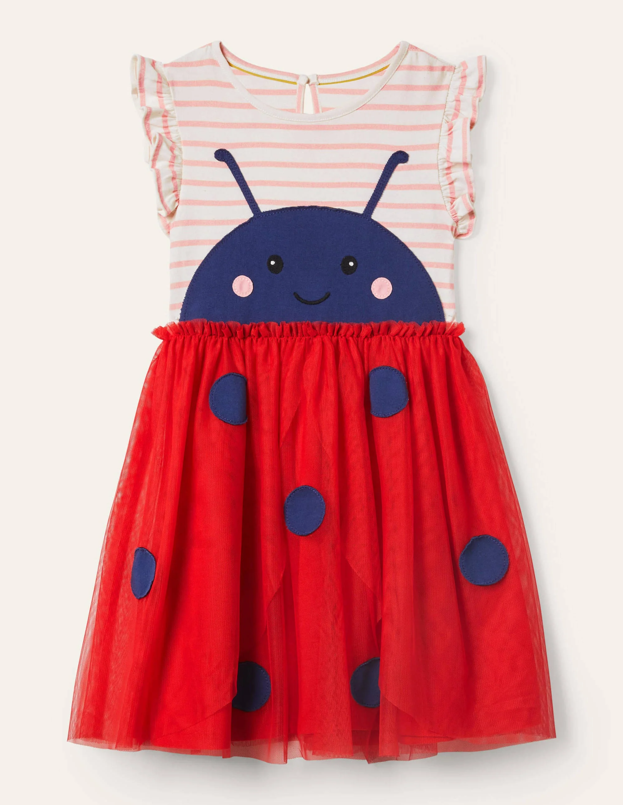 Tulle Appliqué Jersey Dress-Ivory/ Boto Pink Ladybird
