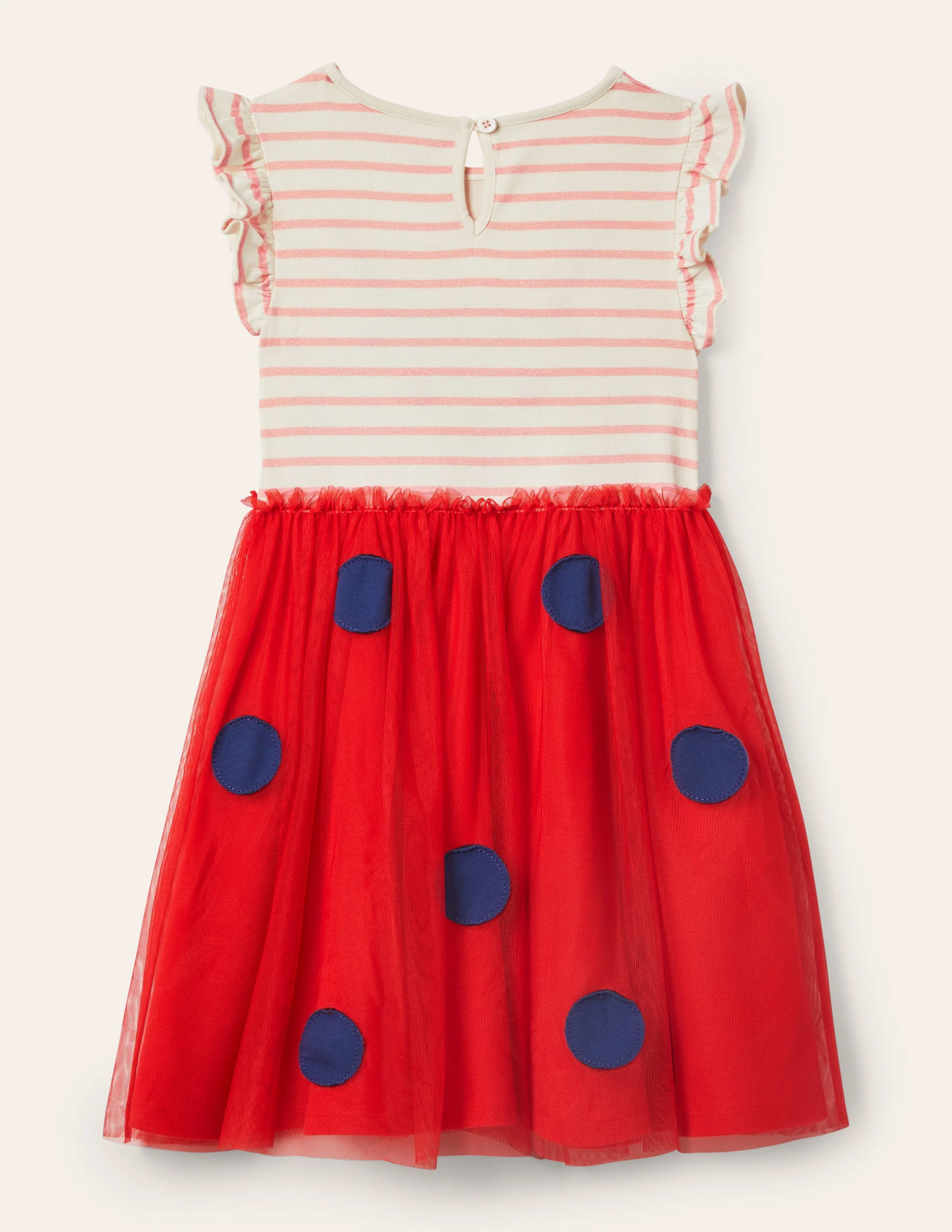 Tulle Appliqué Jersey Dress-Ivory/ Boto Pink Ladybird - Image 2