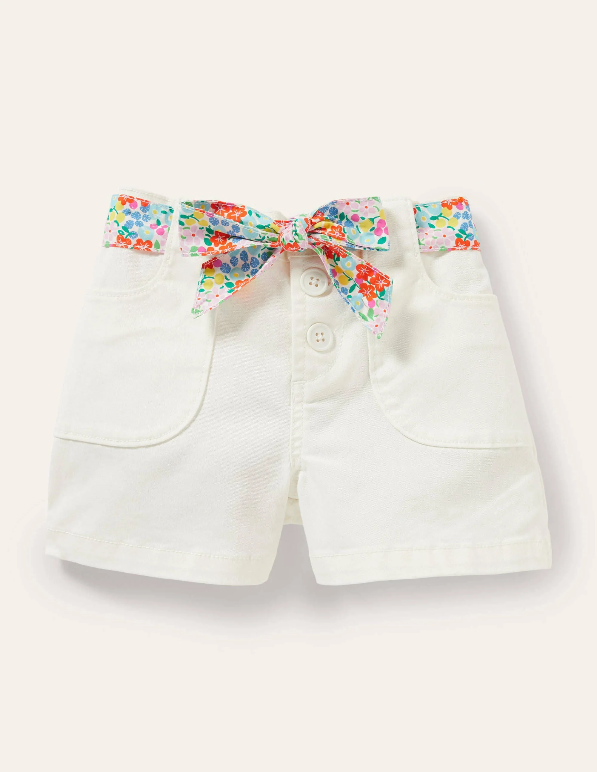 Twill Cargo Shorts-White