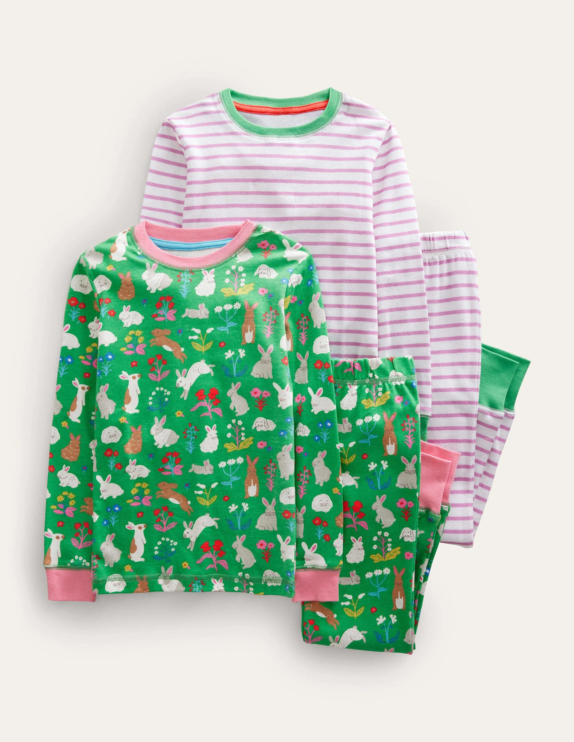 Twin Pack Snug Pajamas-Aloe Green Bunnies