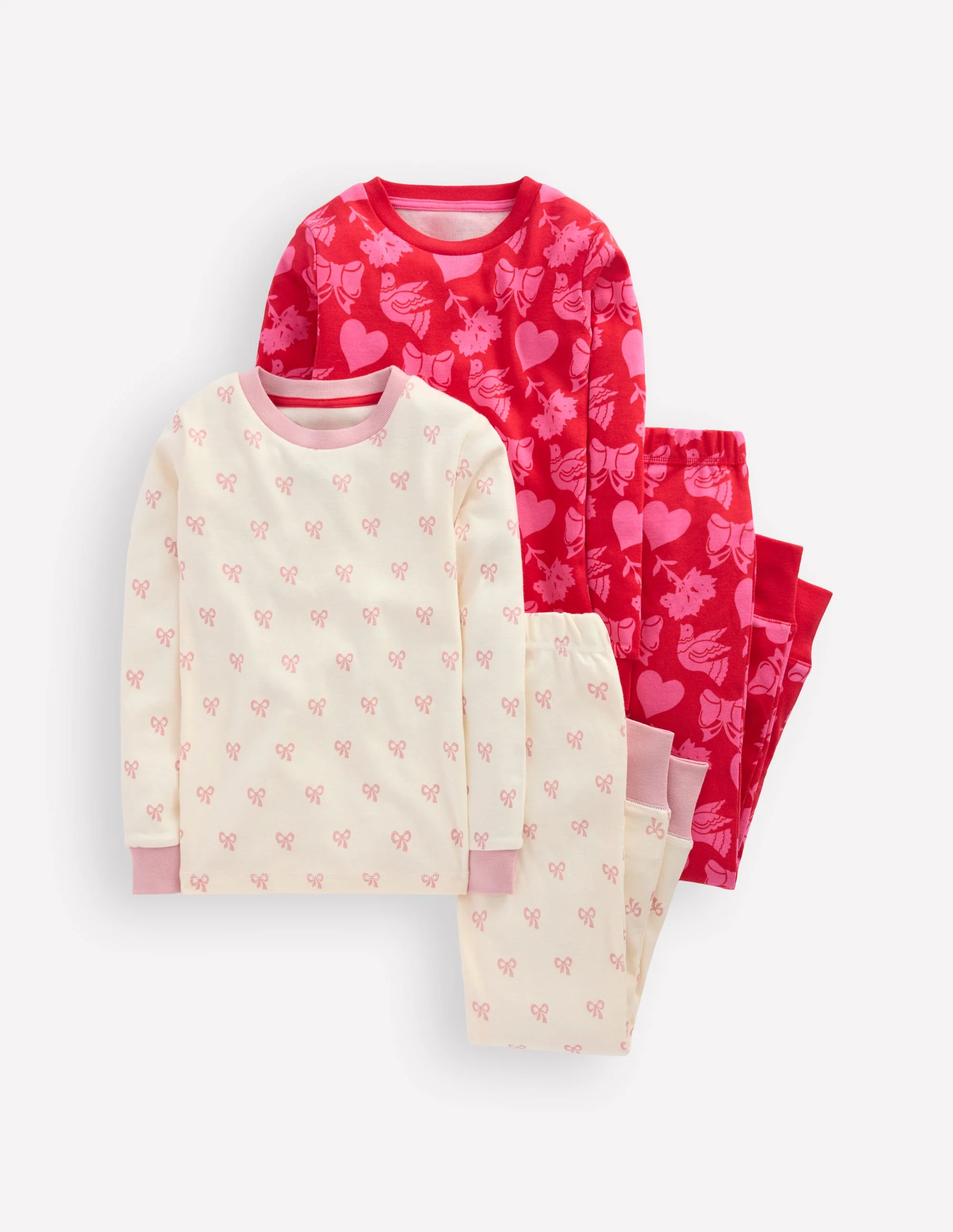 Twin Pack Snug Pajamas-Heart Bow Print