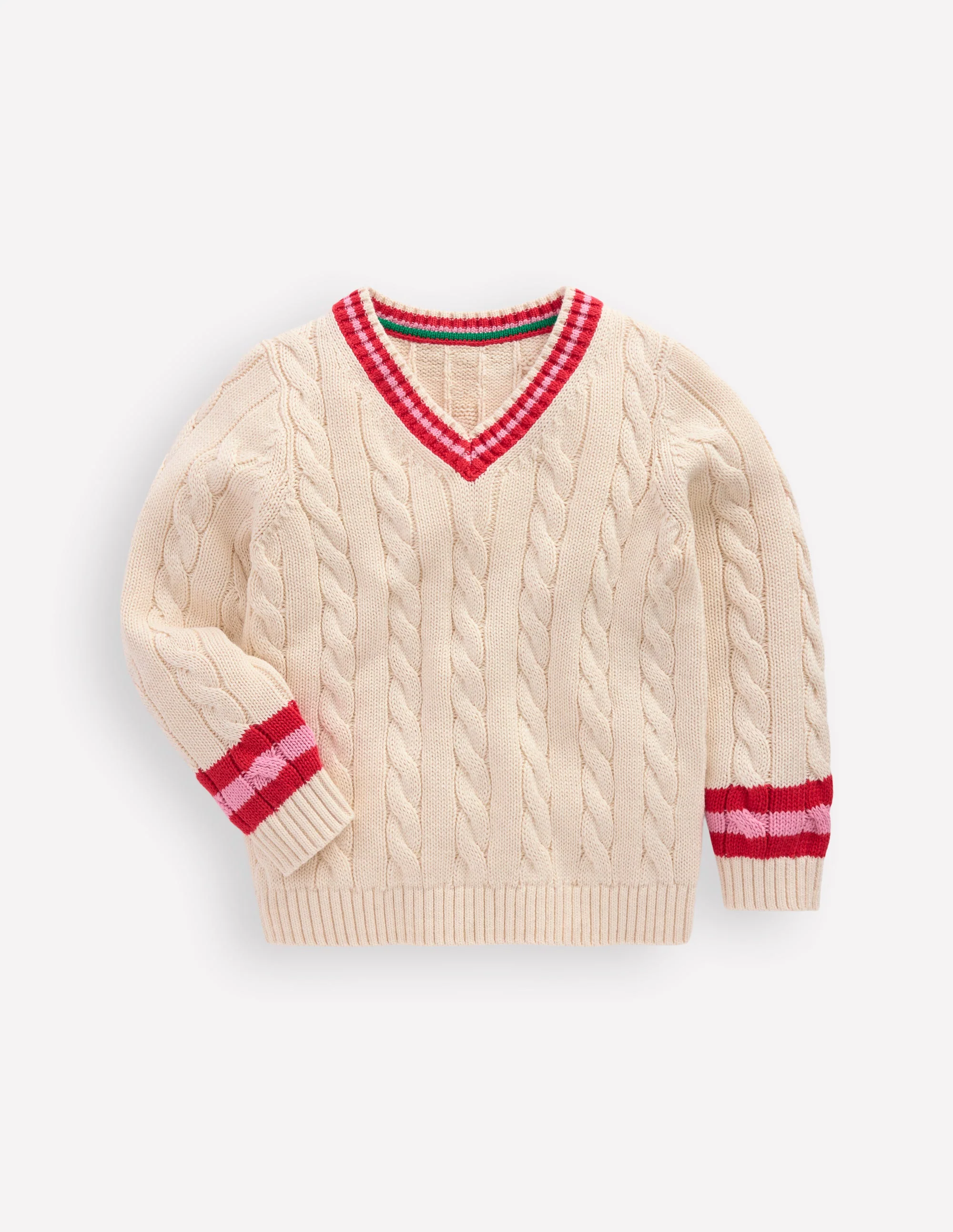 V-neck Cable Sweater-Ecru Marl