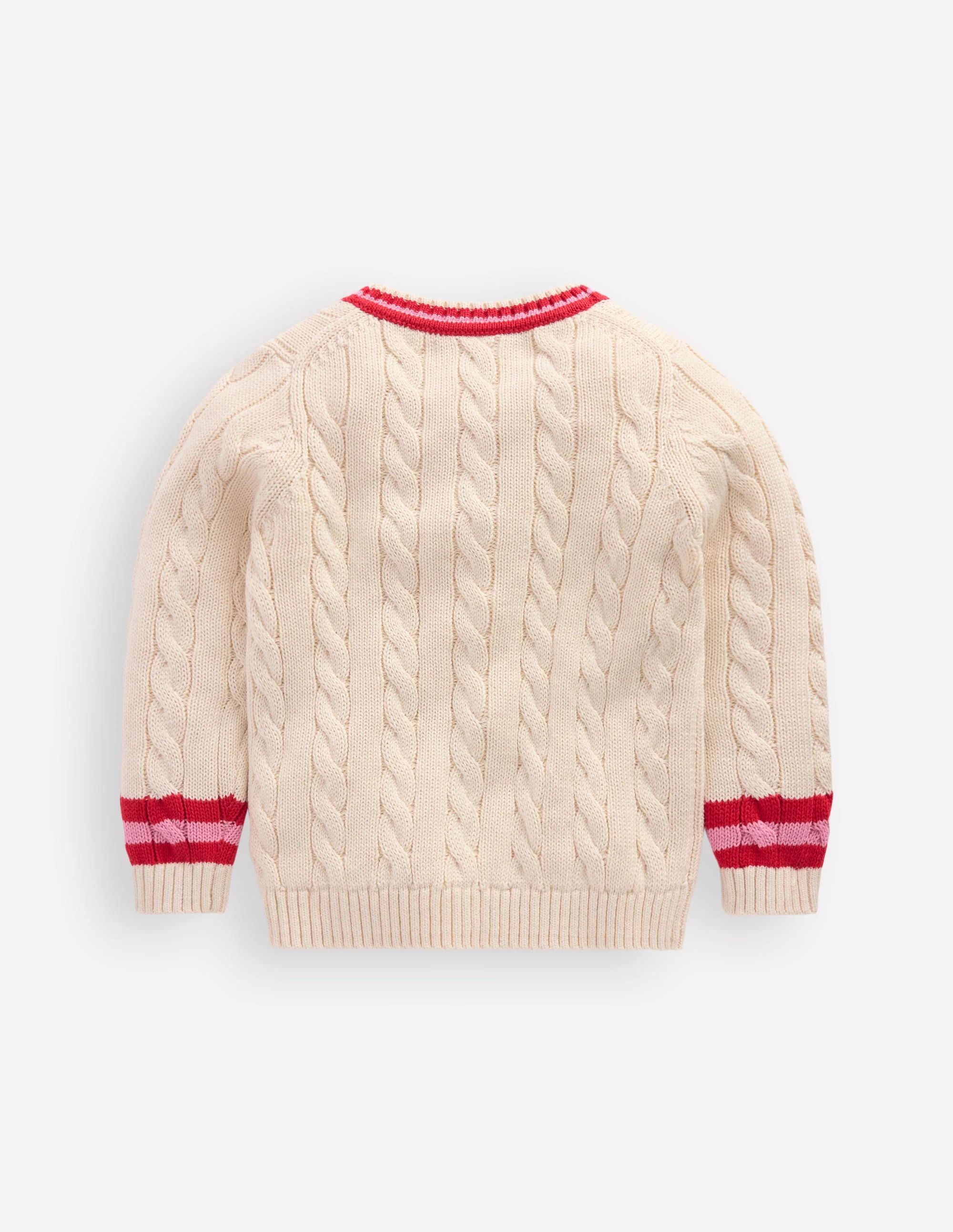 V-neck Cable Sweater-Ecru Marl - Image 2