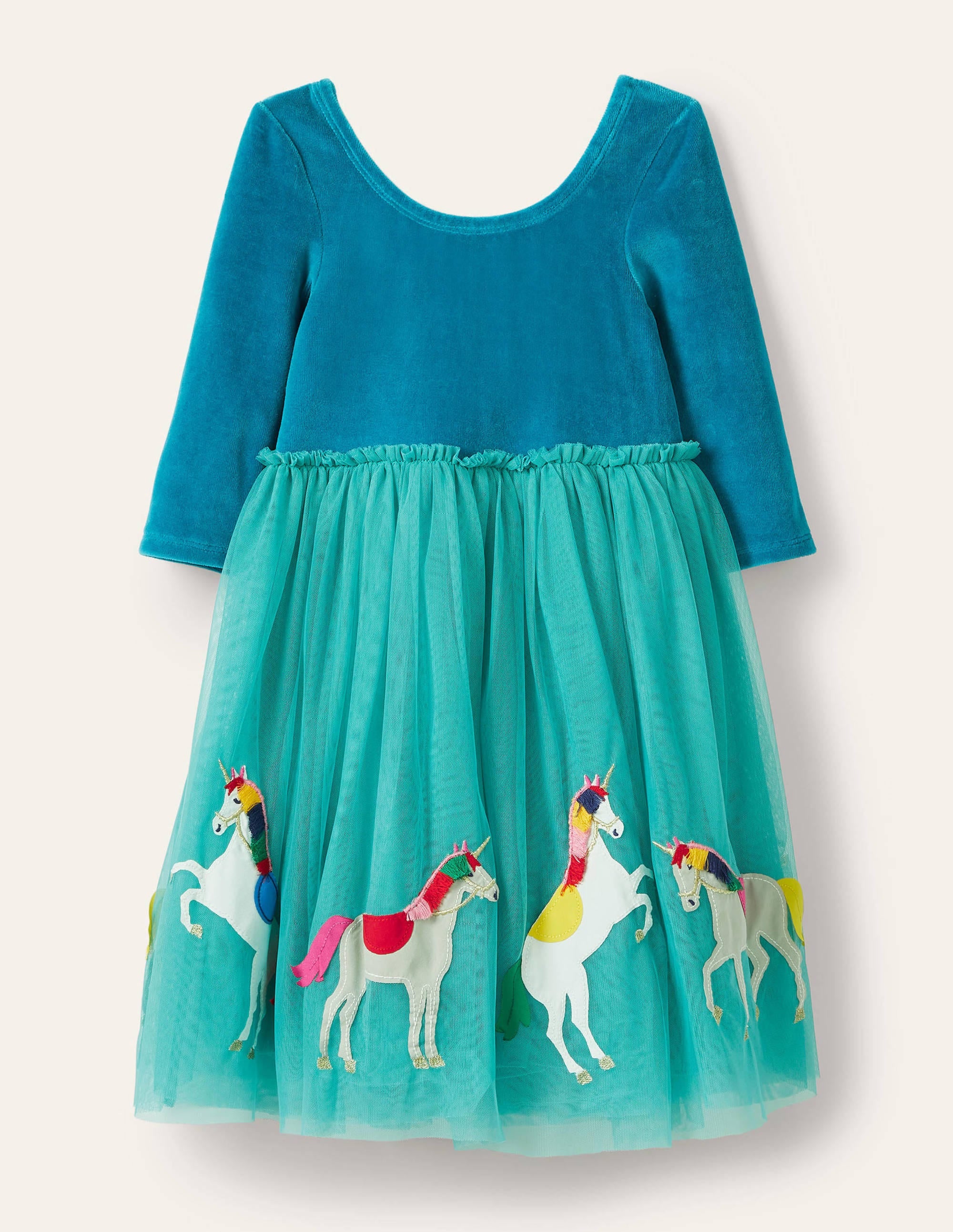 Velvet Bodice Tulle Dress-Brook Blue Unicorns