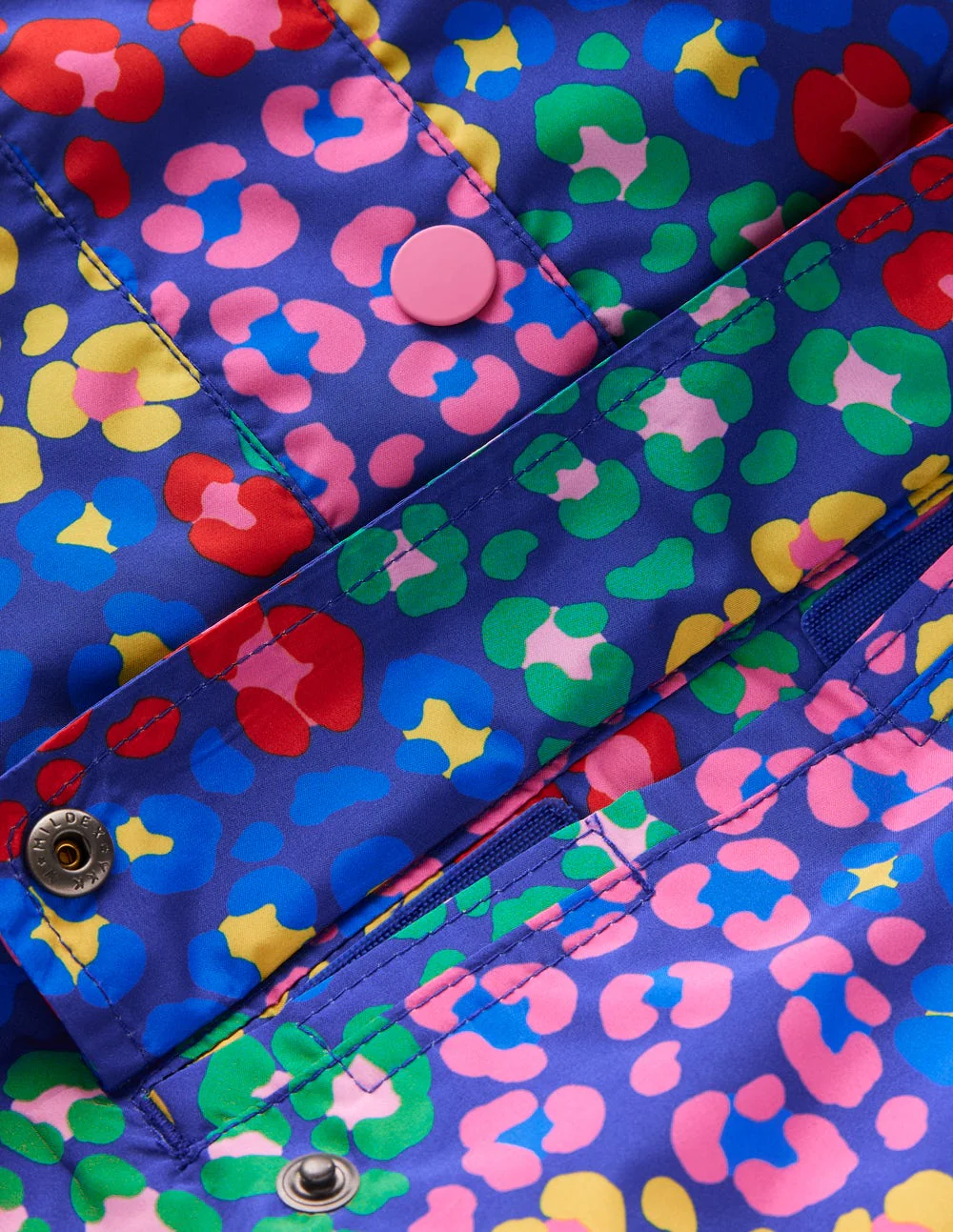 Waterproof Pack-away Jacket-Bright Blue Multi Leopard - Image 3