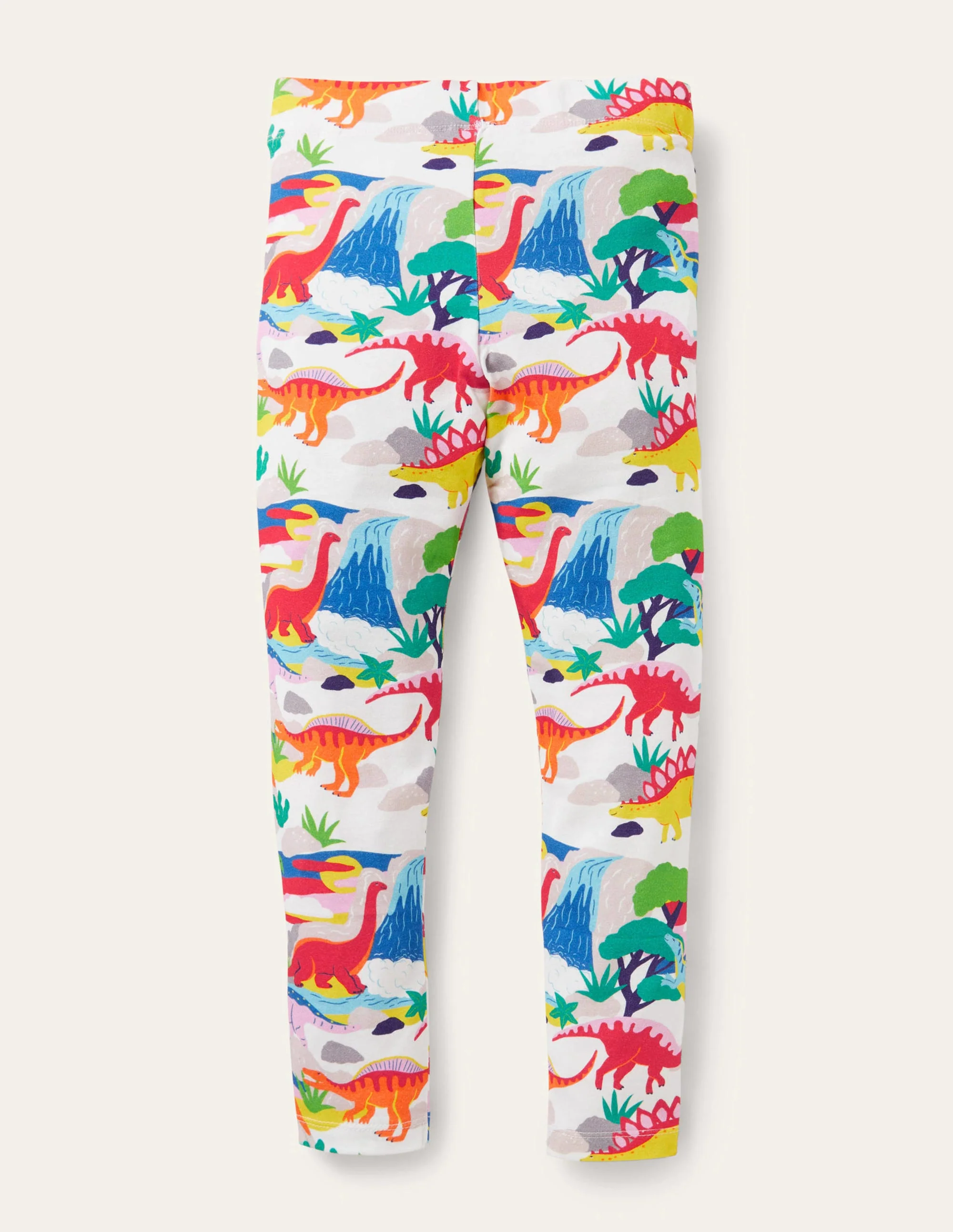 White Dinosaur Print Leggings-Ivory Dinosaur Sunset - Image 2