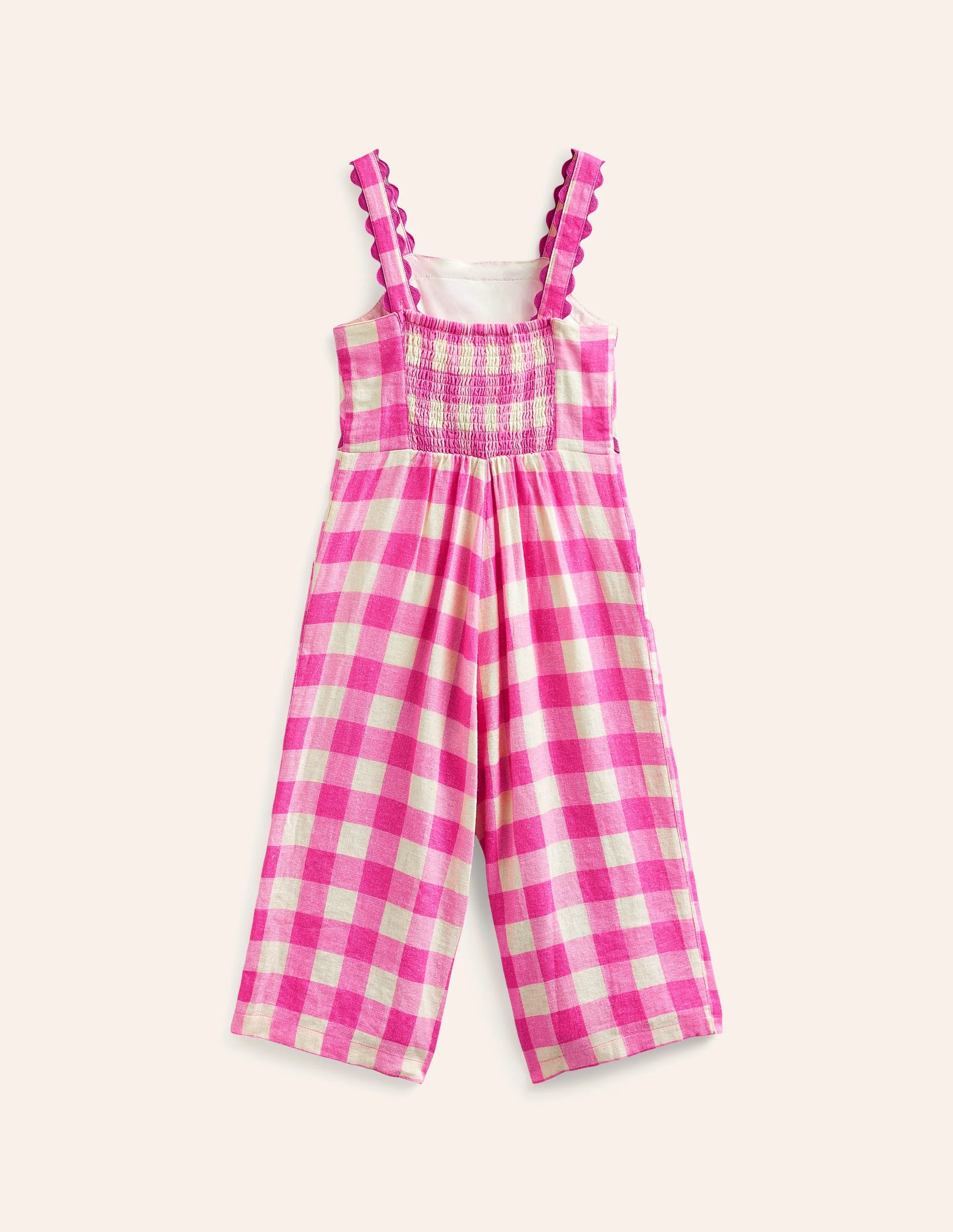 Wide Leg Ric Rac Jumpsuit-Pink Gingham - Image 2