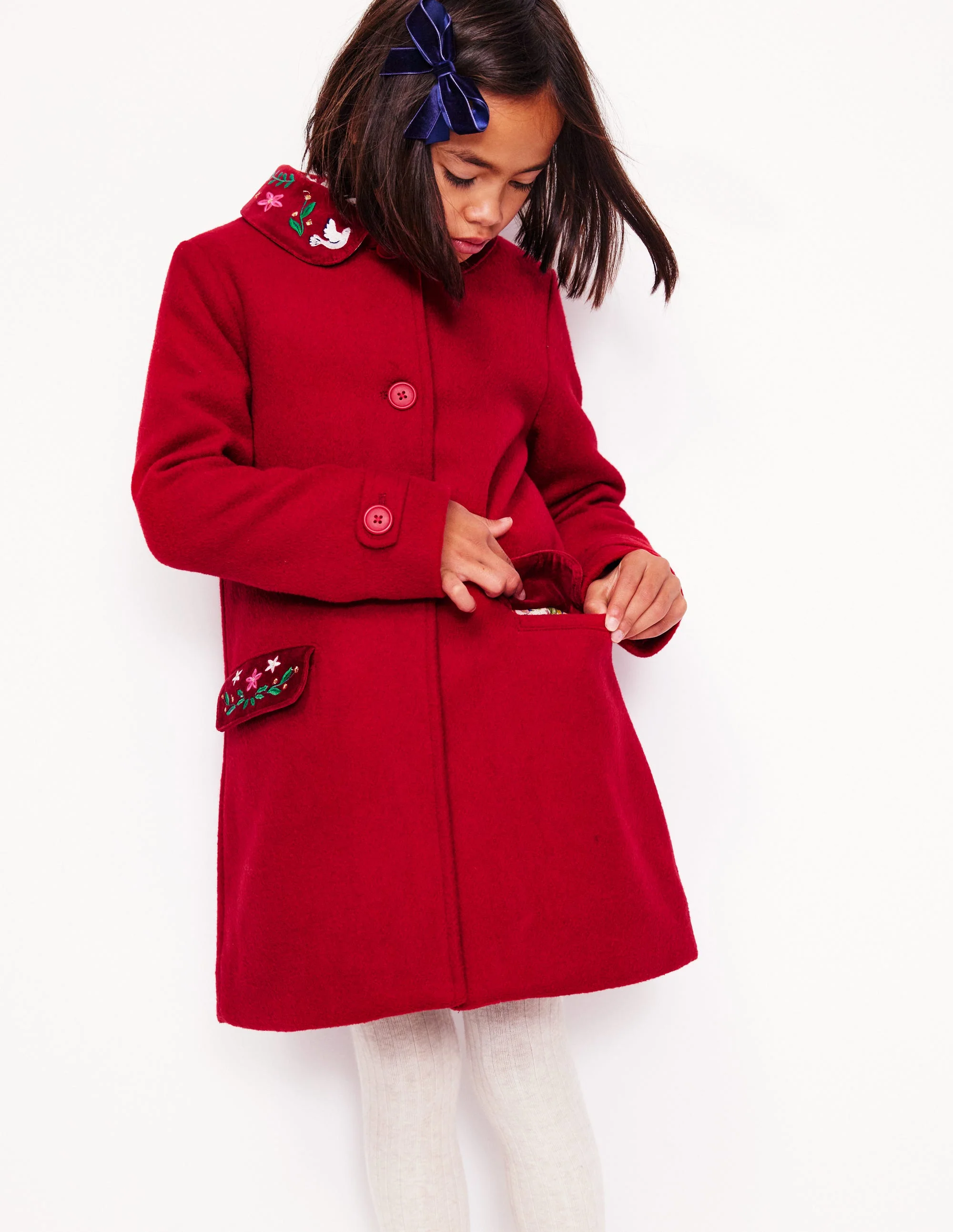 Wonderful Wool Blended Coat-Royal Red Embroidery - Image 3