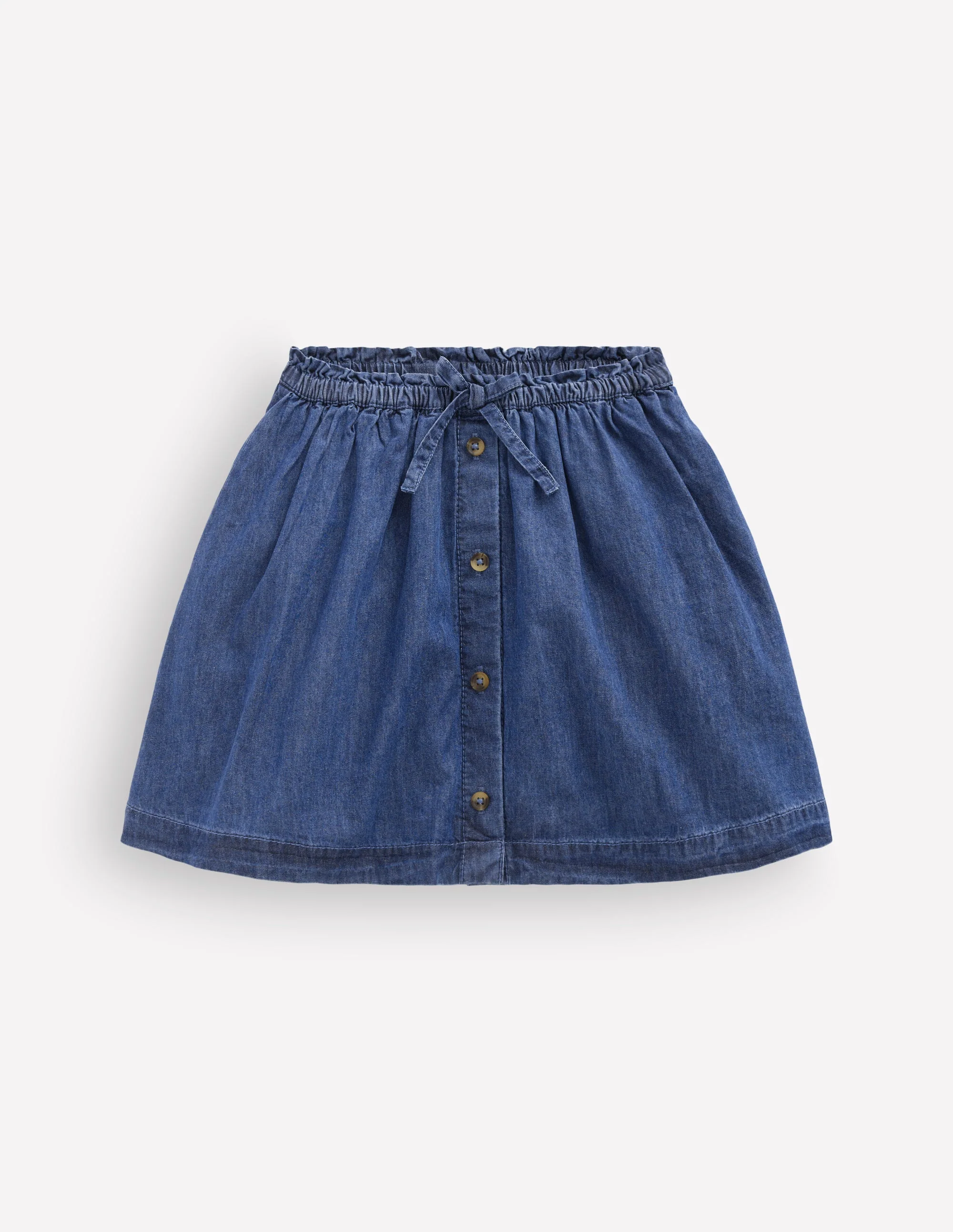 Woven Button-through Skirt-Mid Wash
