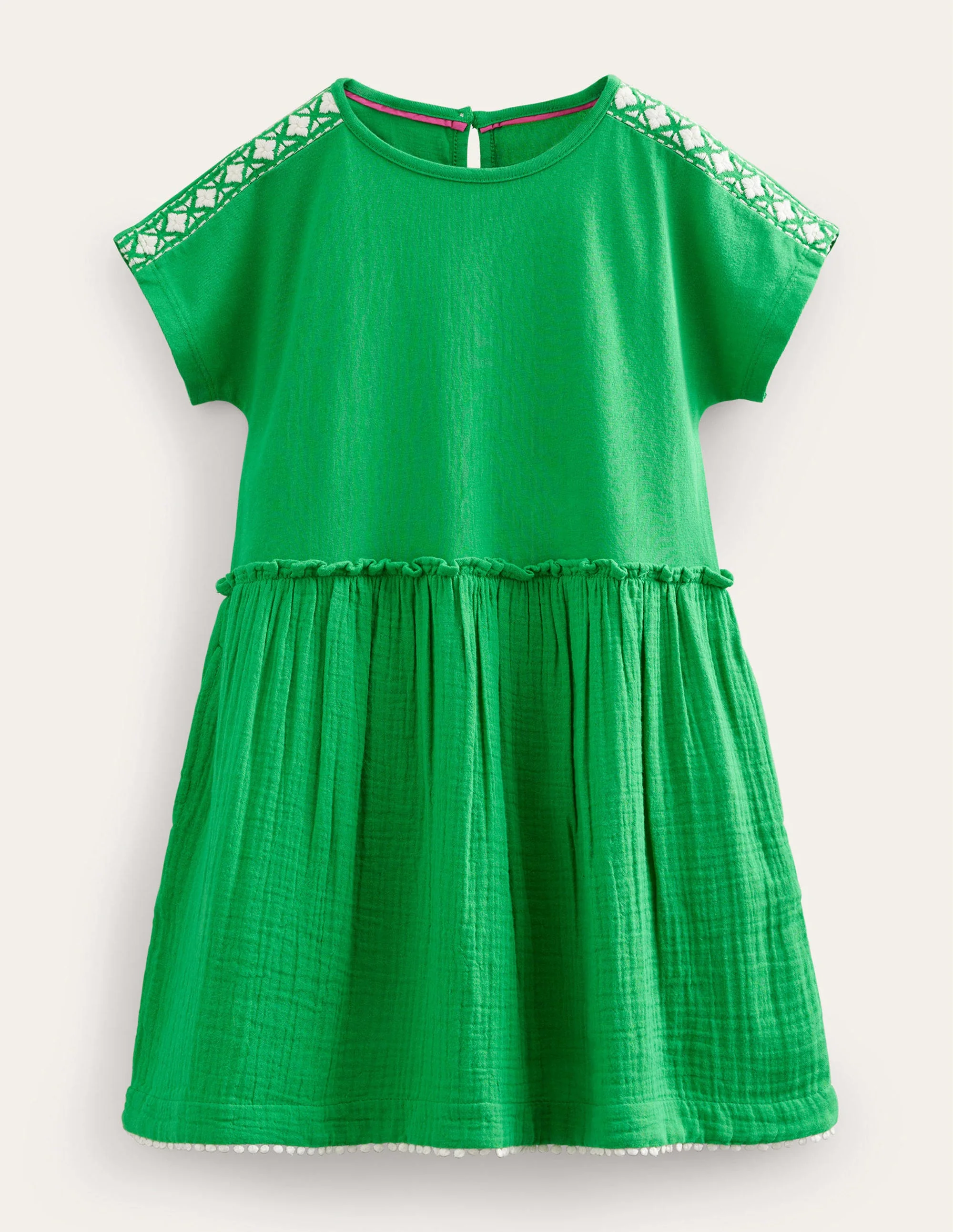 Woven Mix Texture Dress-Bright Green