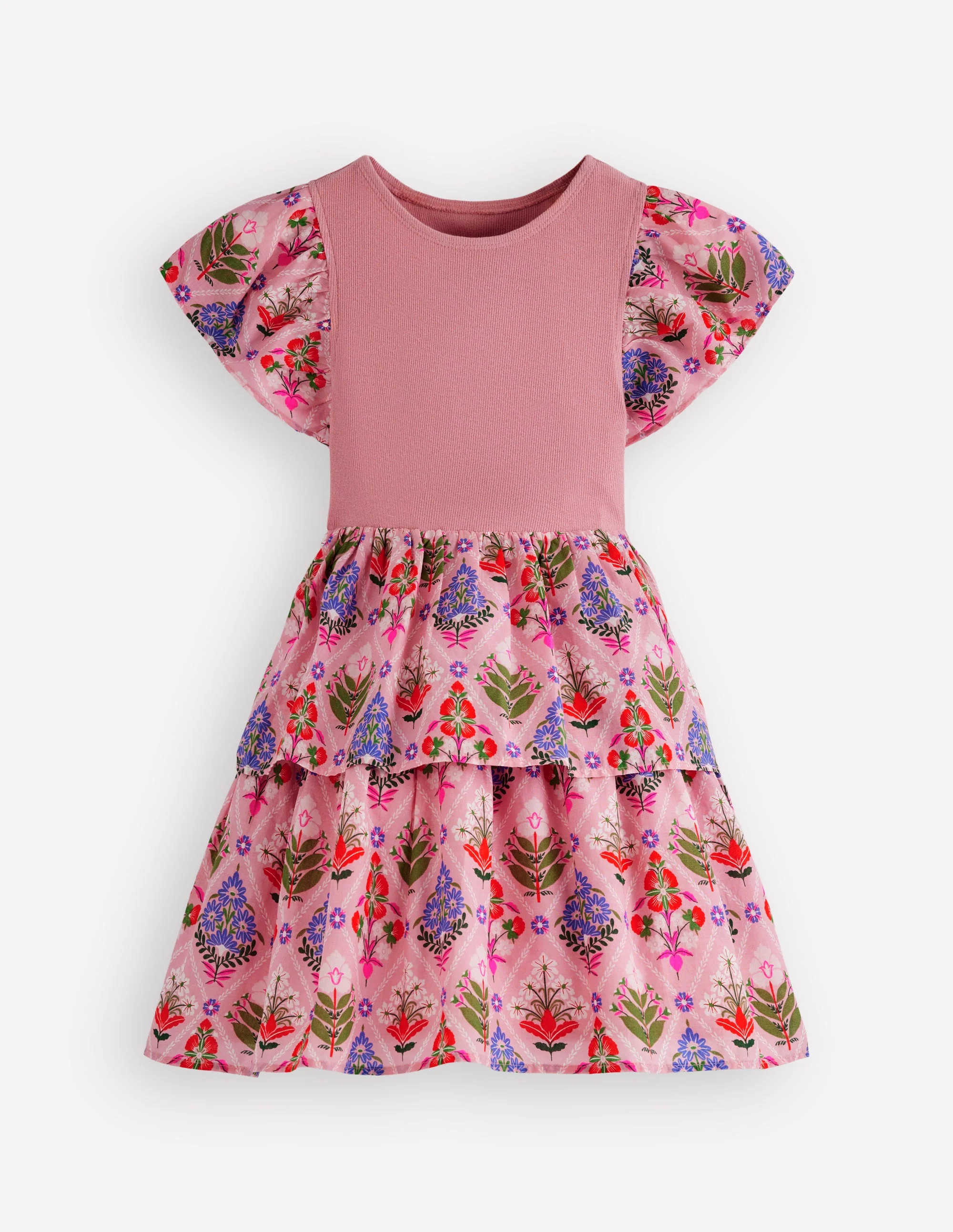 Woven Mix Twirly Dress-Multi Diamond Floral