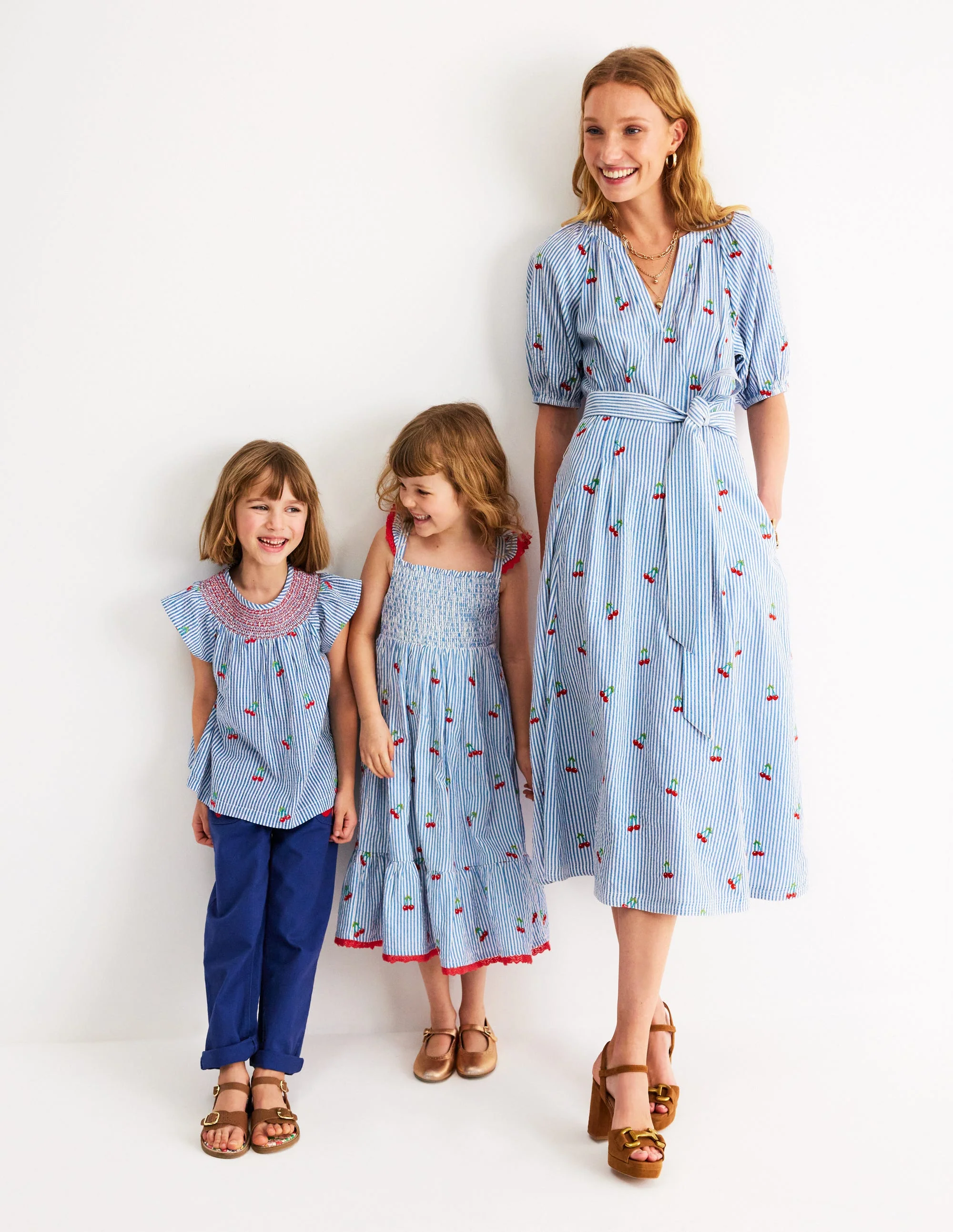 Woven Smocked Top-Blue Ticking Cherries - Image 4