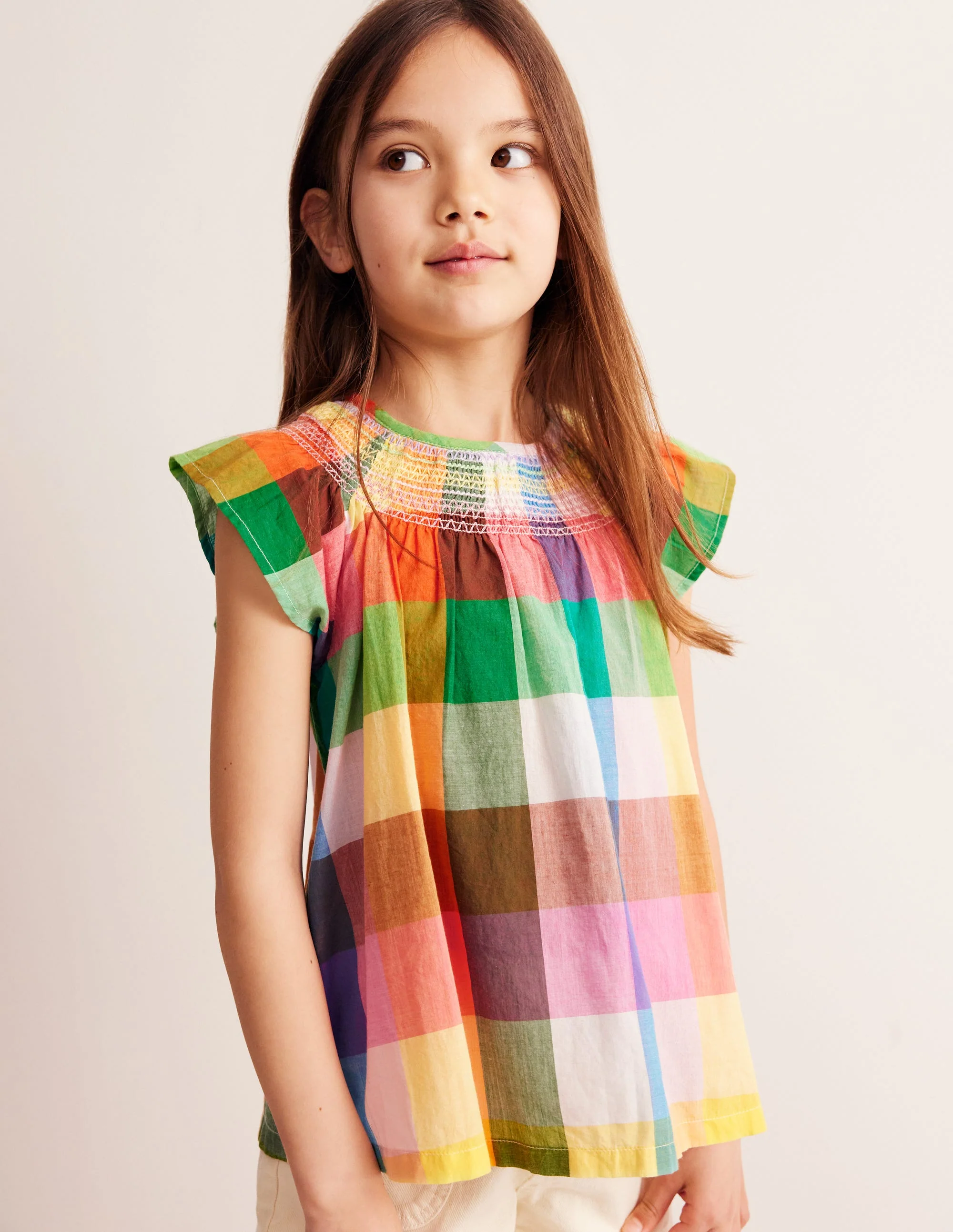 Woven Smocked Top-Bright Neon Multigingham - Image 2