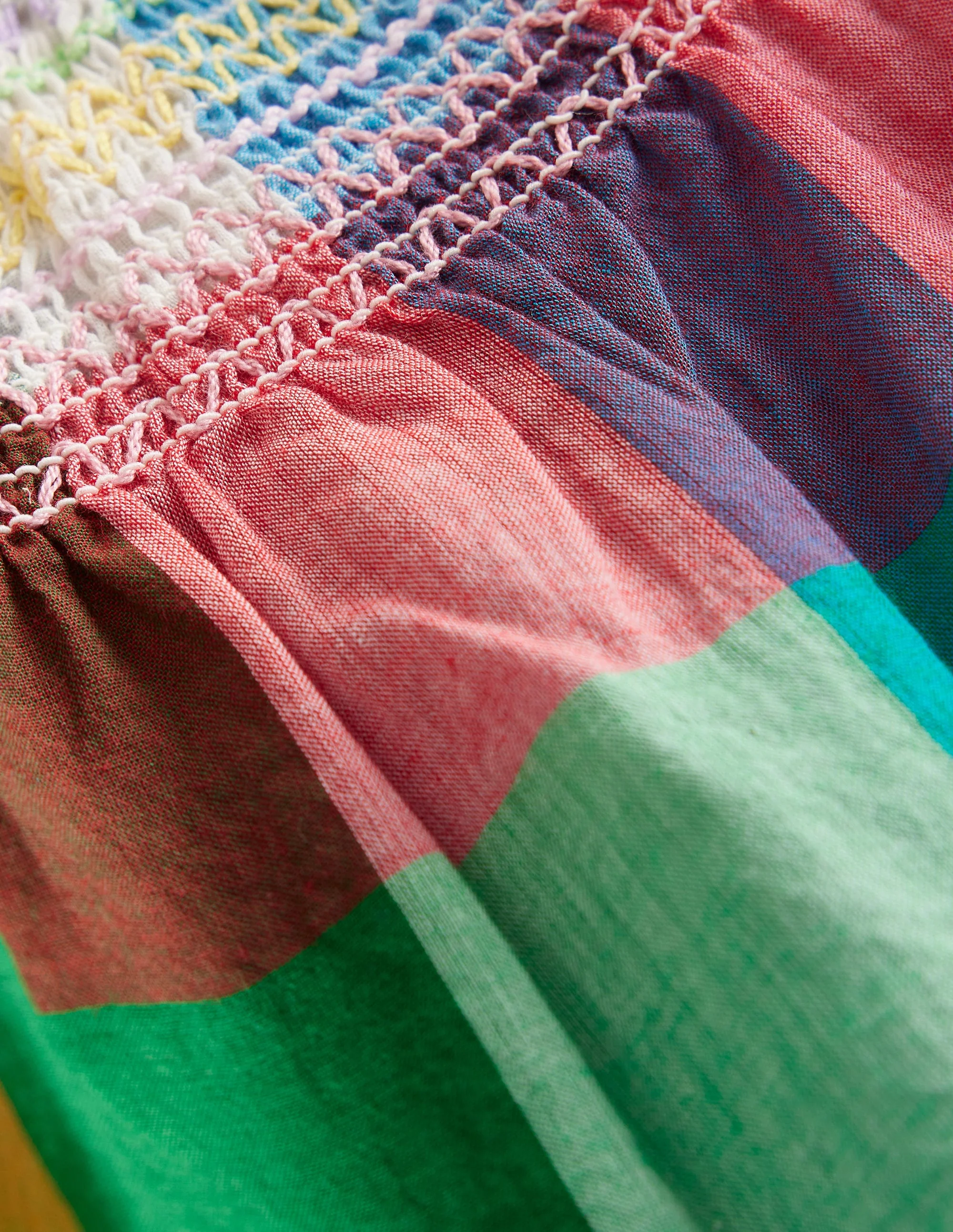 Woven Smocked Top-Bright Neon Multigingham - Image 5