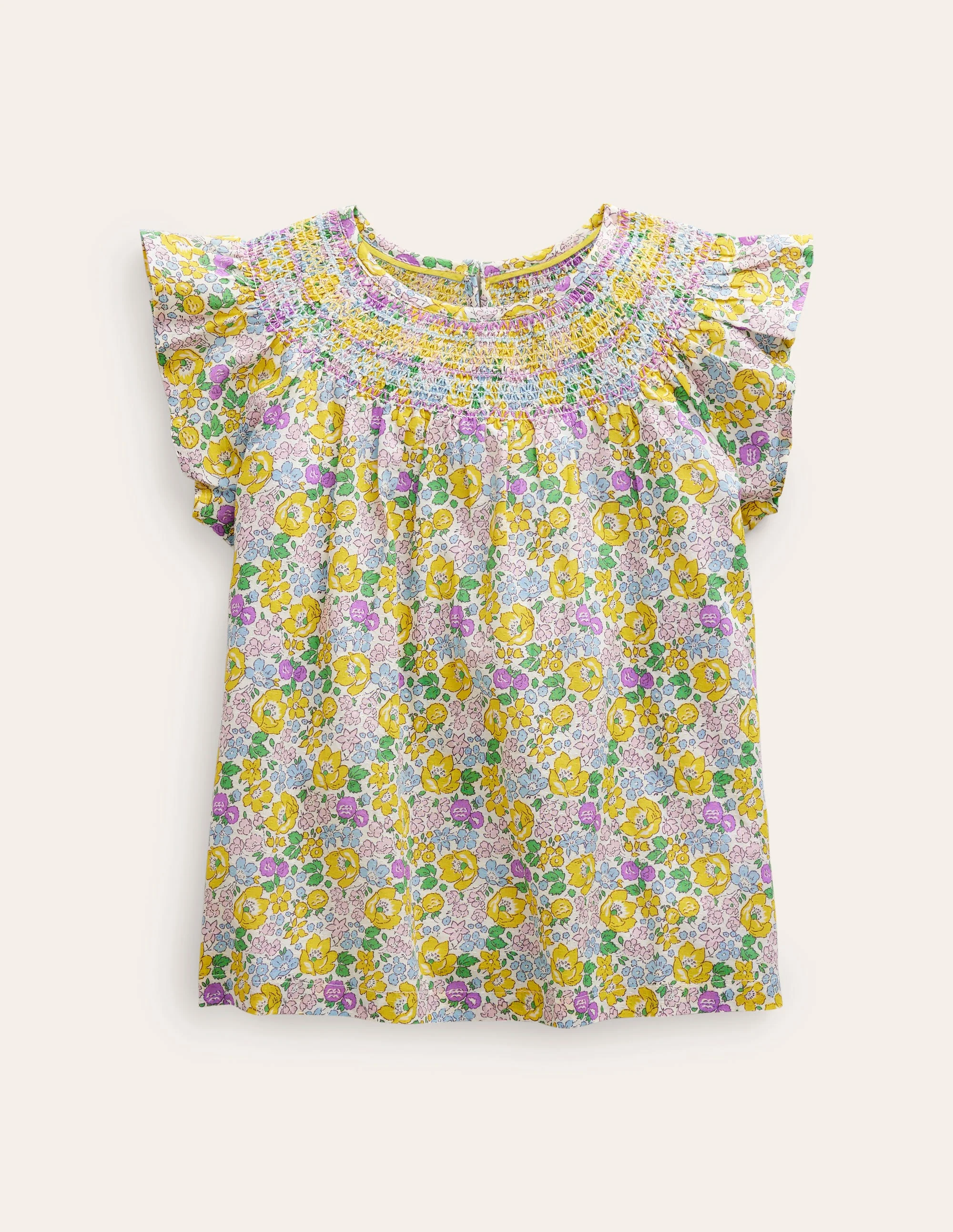 Woven Smocked Top-Yellow Spring Bloom