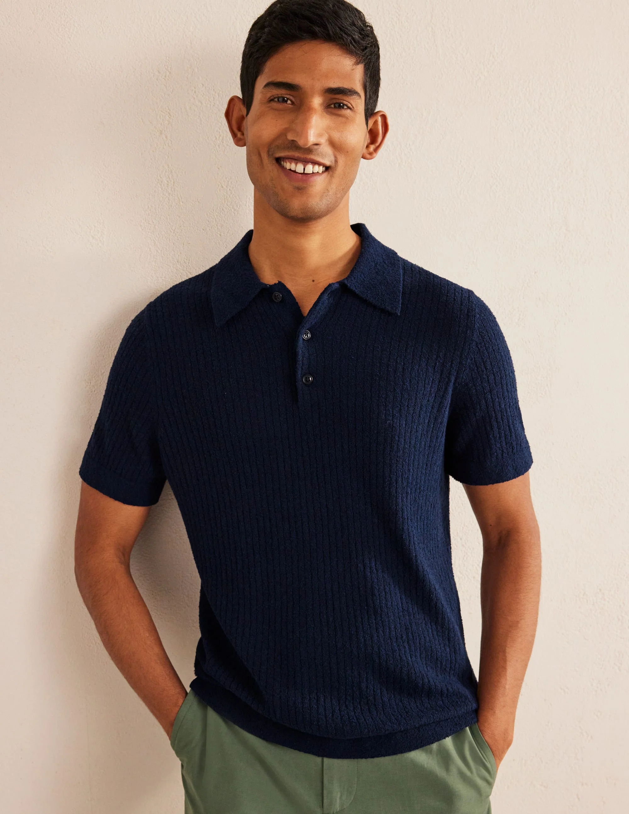 Boucle Knitted Polo-French Navy