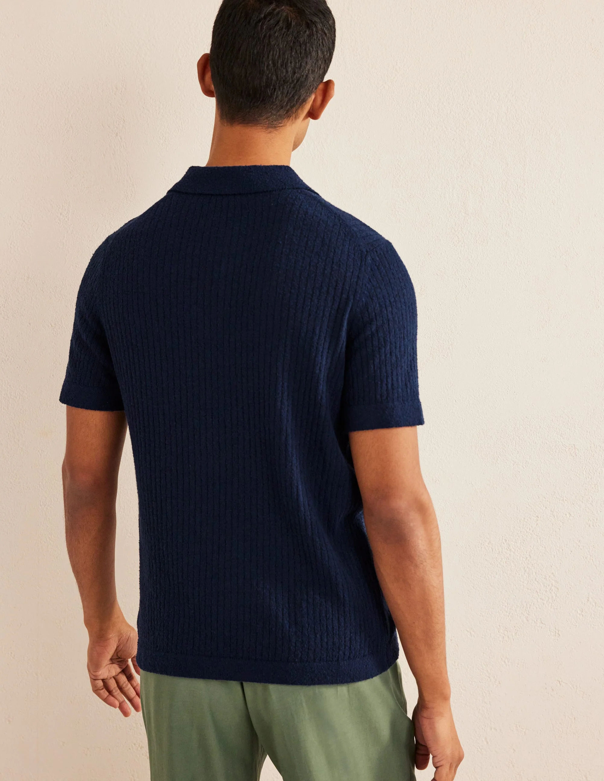 Boucle Knitted Polo-French Navy - Image 3