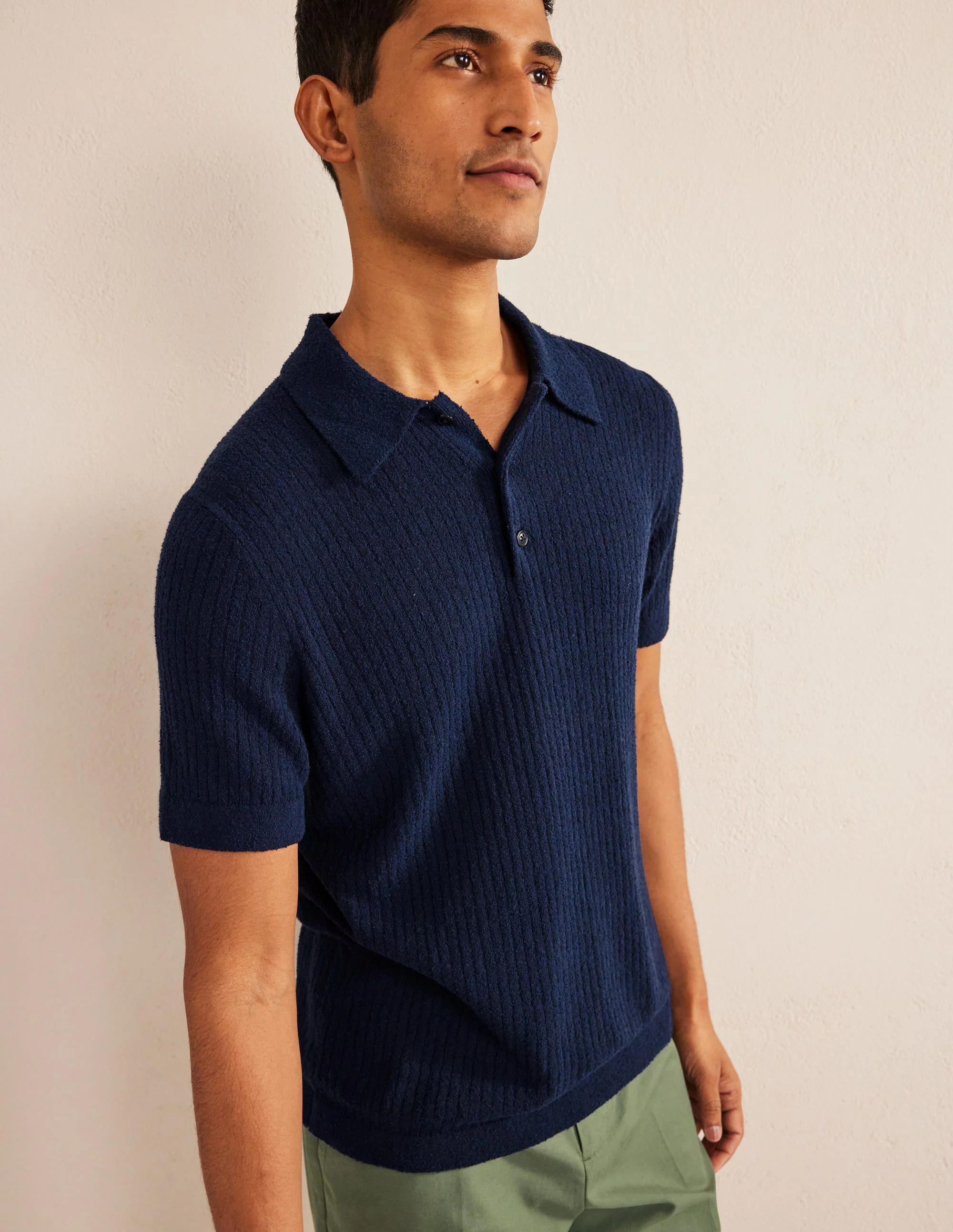 Boucle Knitted Polo-French Navy - Image 4