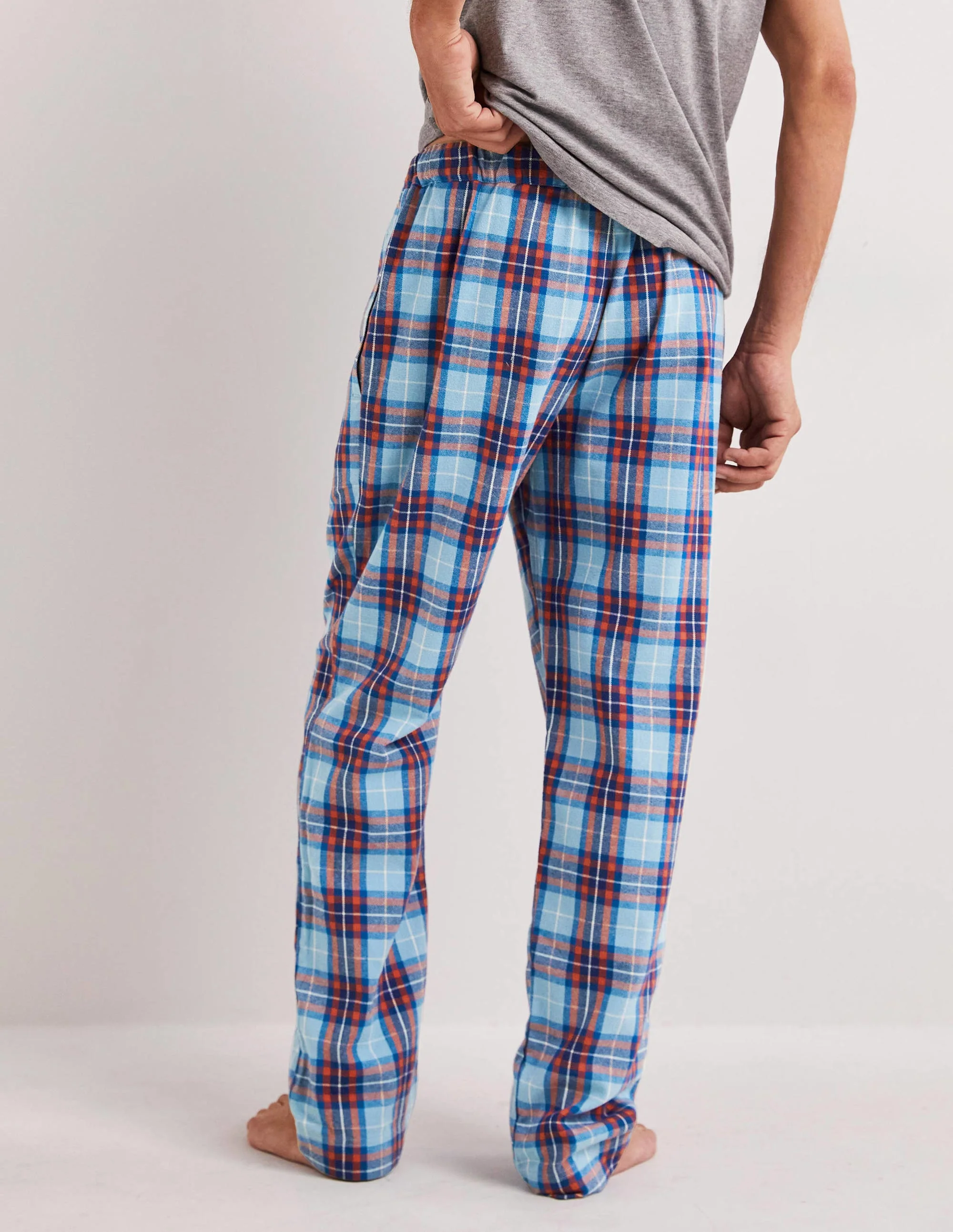 Brushed Cotton Pajama Bottoms-Dusty Blue/Red Check - Image 3