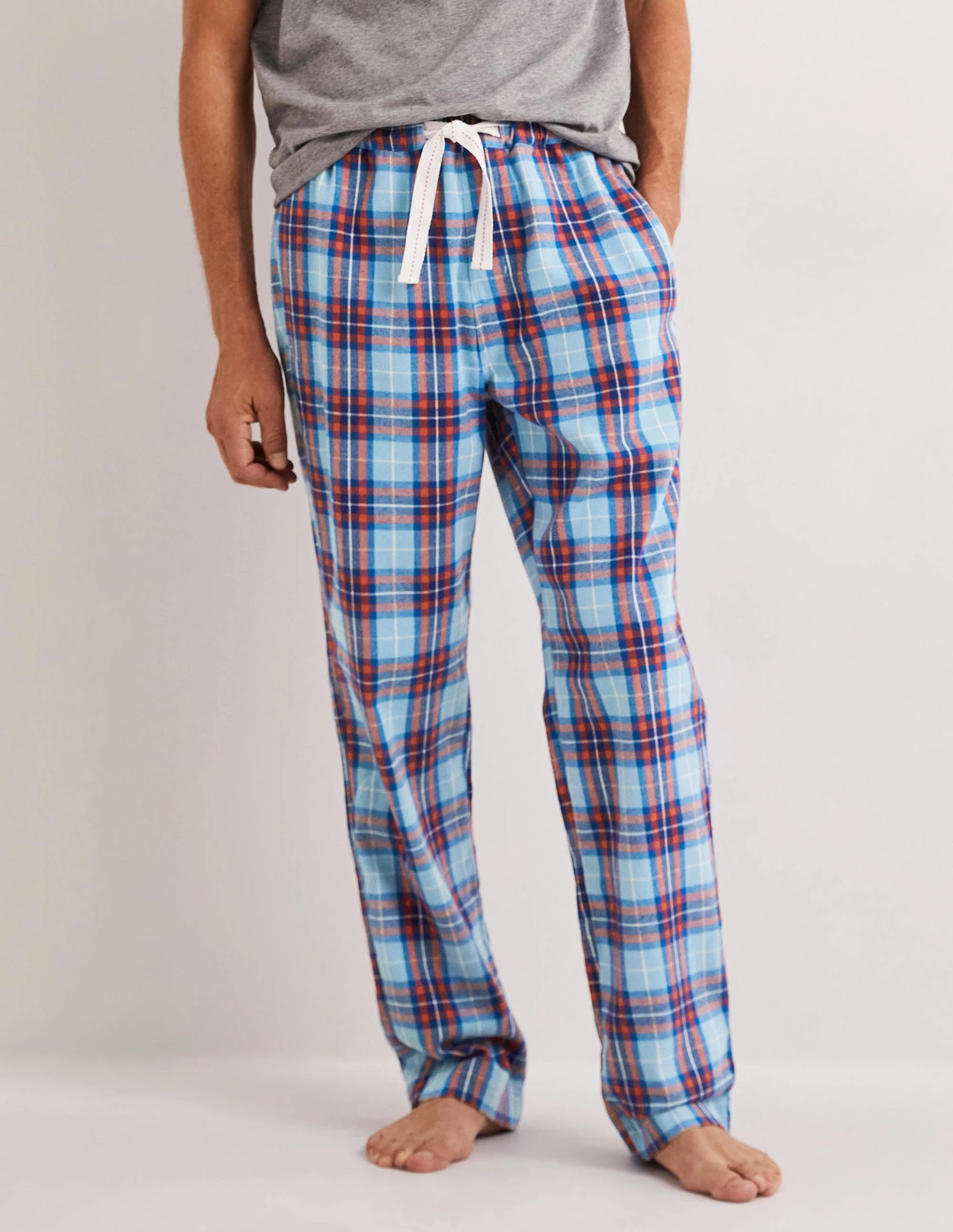 Brushed Cotton Pajama Bottoms-Dusty Blue/Red Check - Image 4