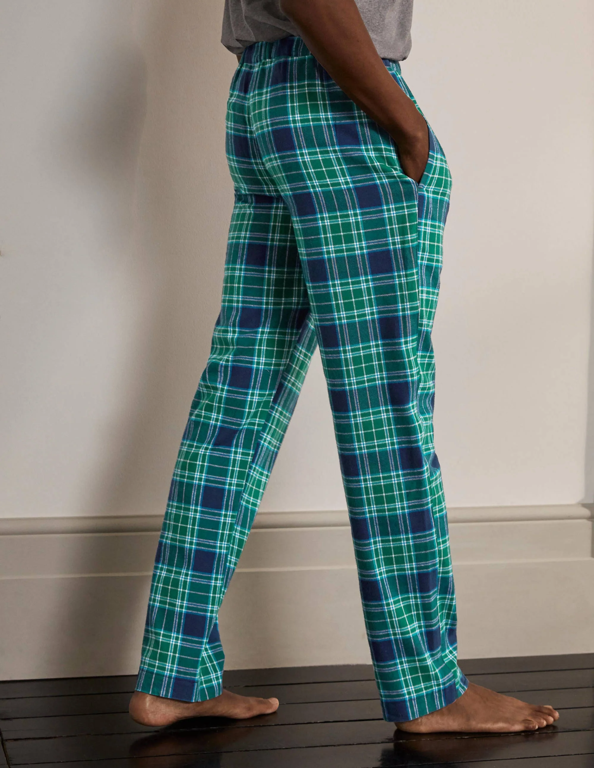 Brushed Cotton Pajama Bottoms-Navy/Mountain Meadow Check - Image 3