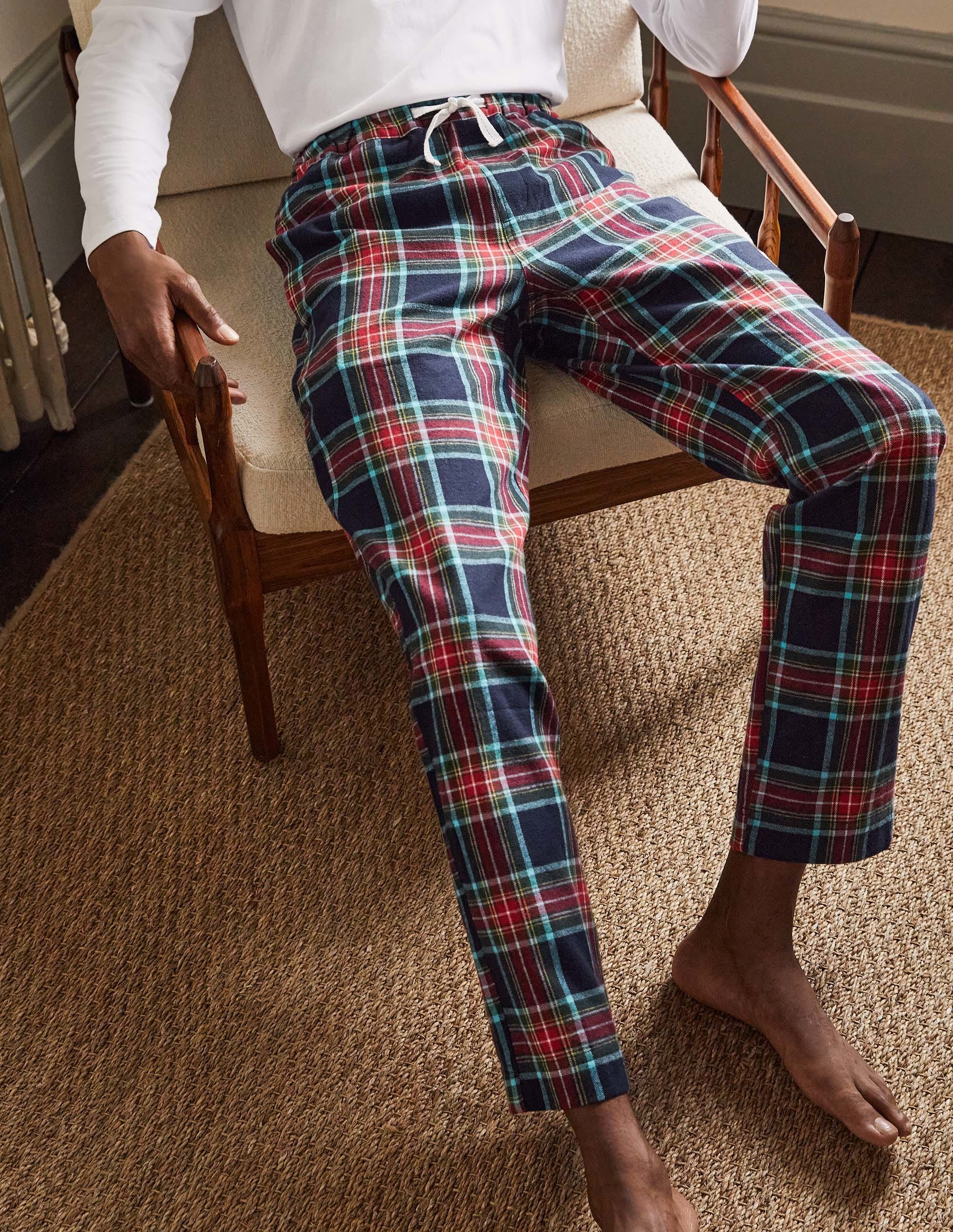 Brushed Cotton Pajama Bottoms-Navy/ Rockabilly Red Check - Image 4