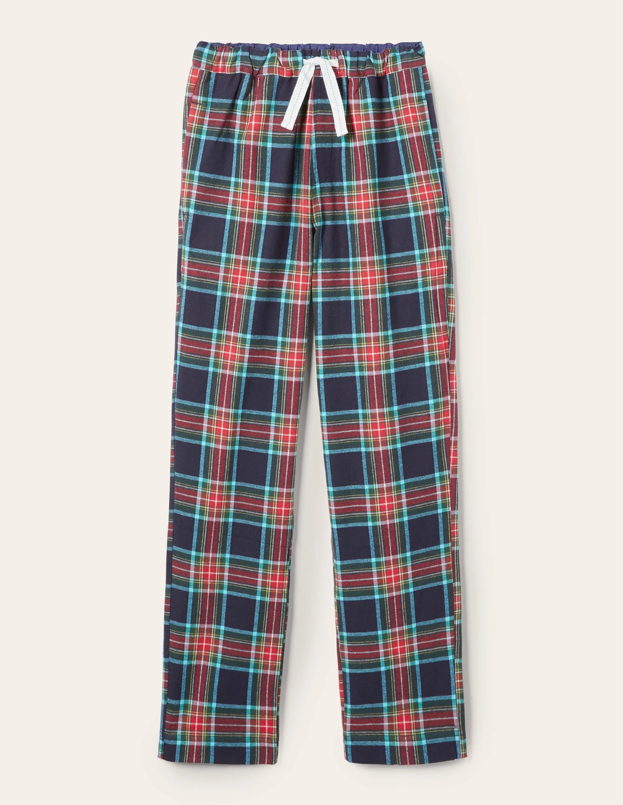Brushed Cotton Pajama Bottoms-Navy/ Rockabilly Red Check - Image 5