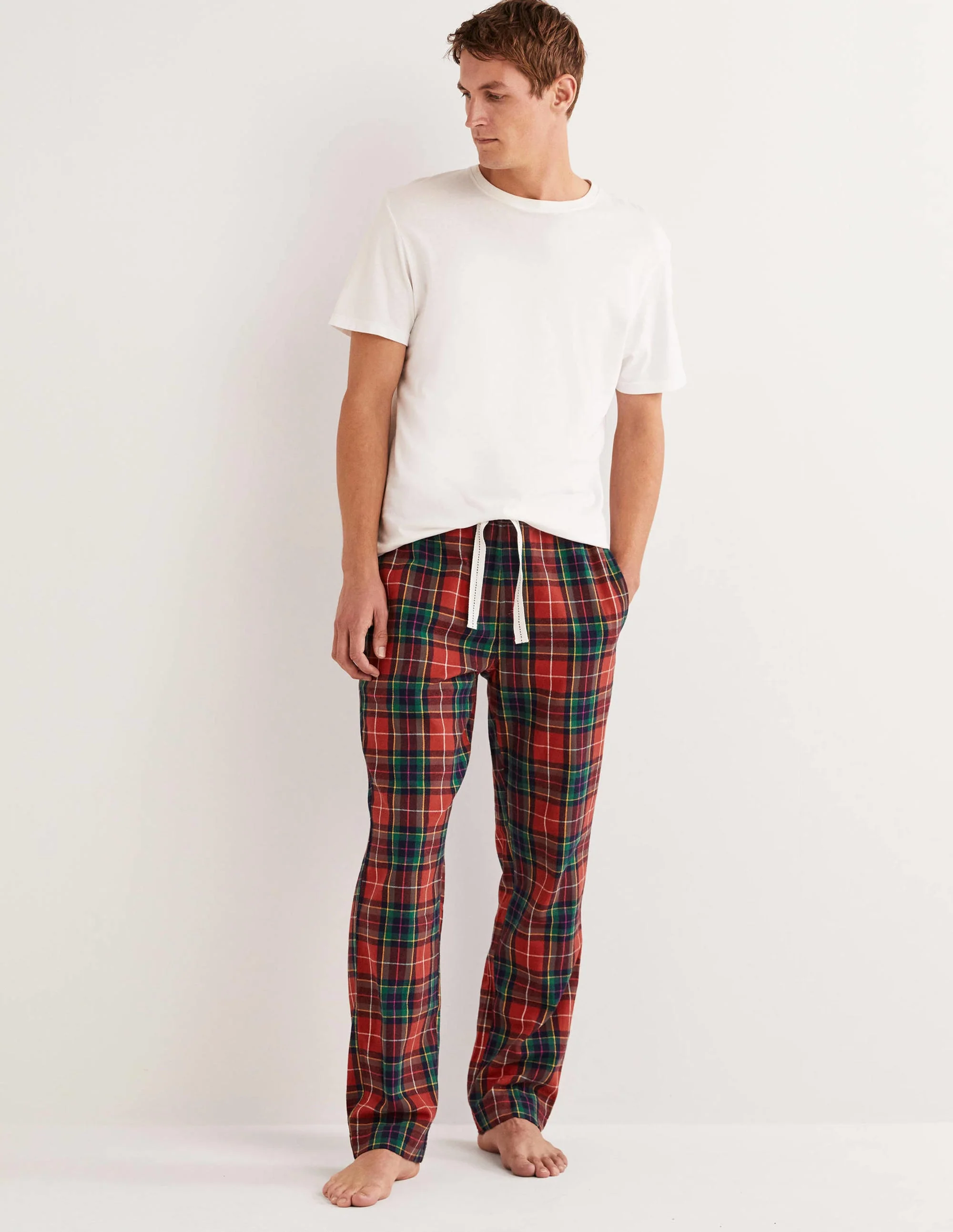 Brushed Cotton Pajama Bottoms-Rockabilly Red/Pink Check