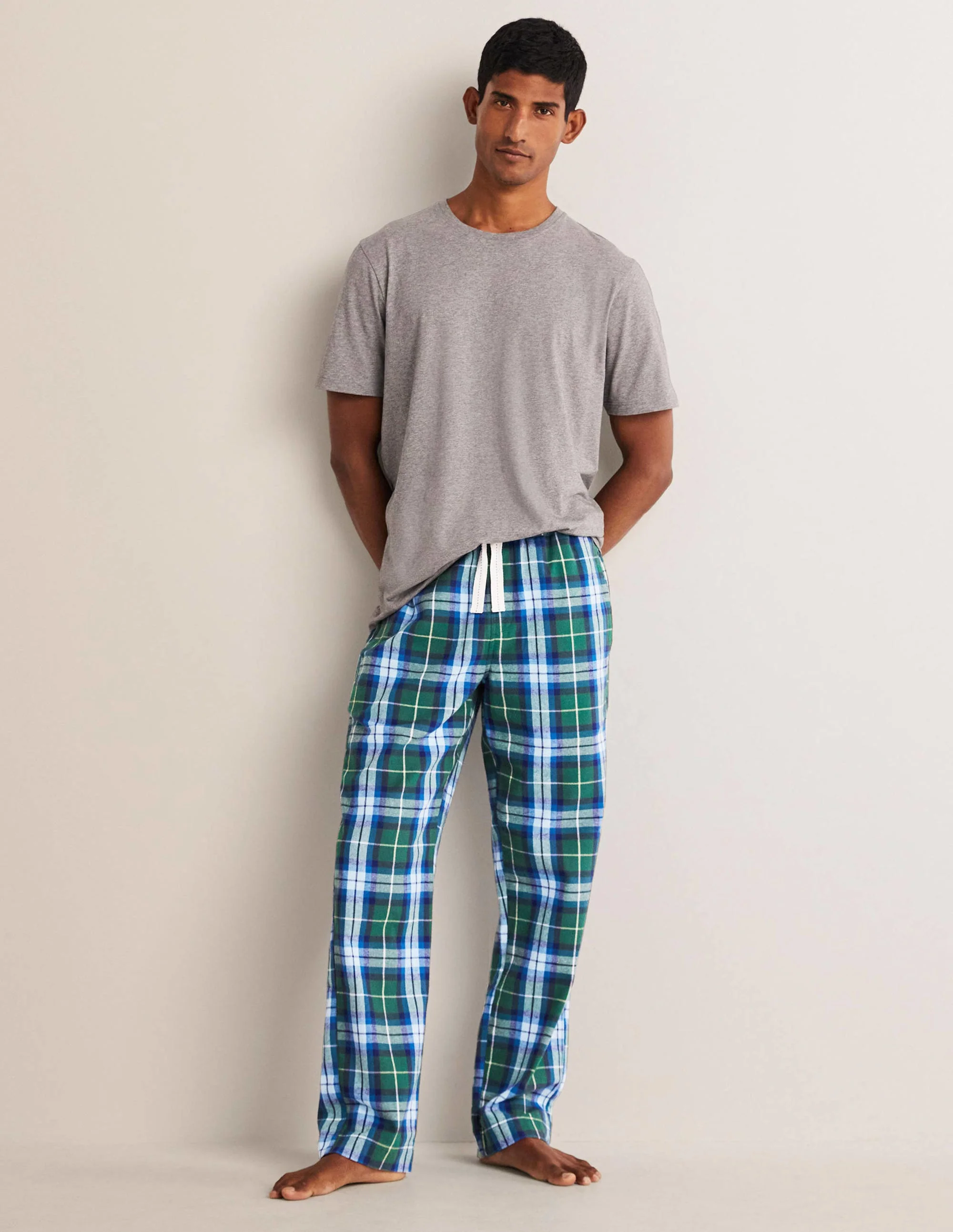 Brushed Cotton Pajama Bottoms-Trekking Green/Duke Check