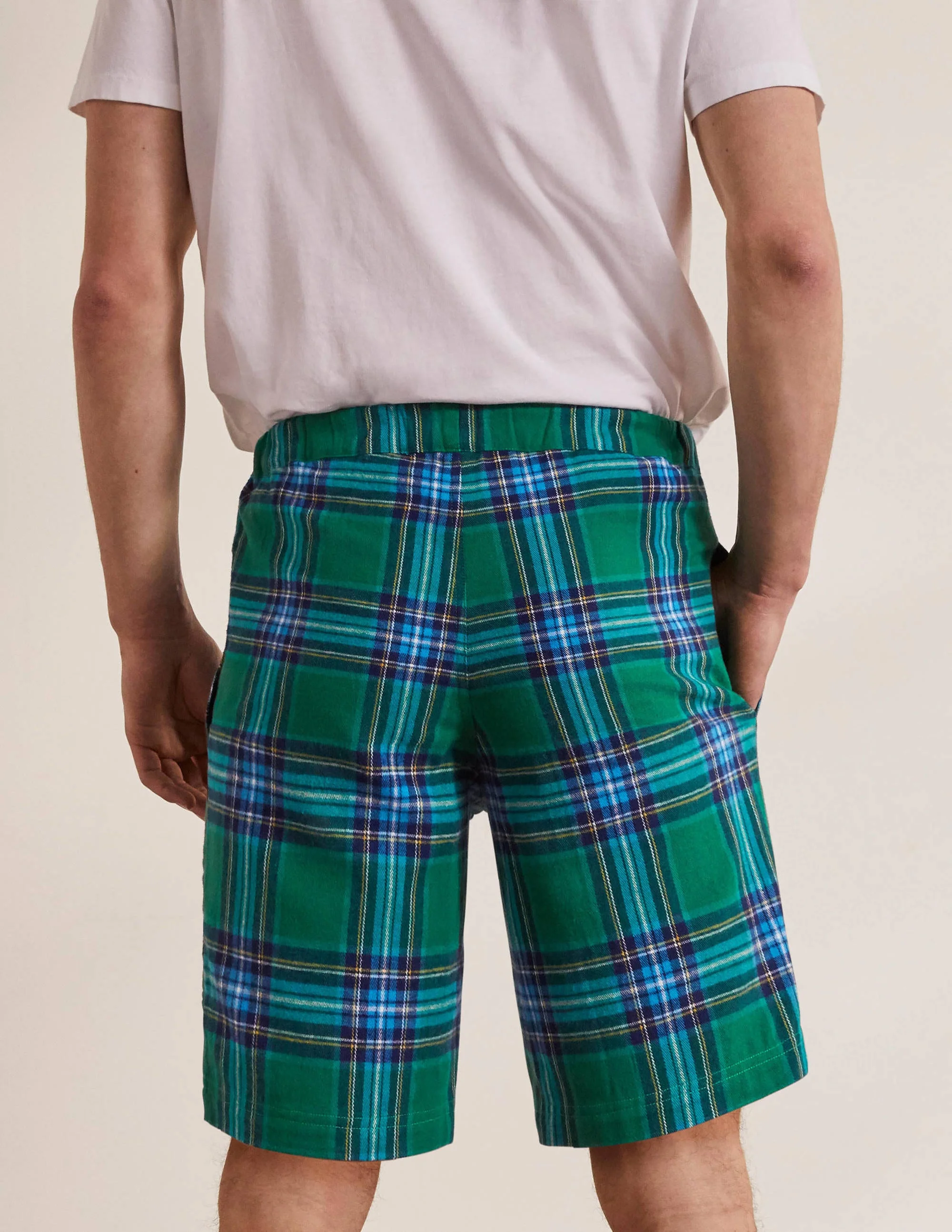 Brushed Cotton Pajama Shorts-Forest/Cerulean Blue Check - Image 3