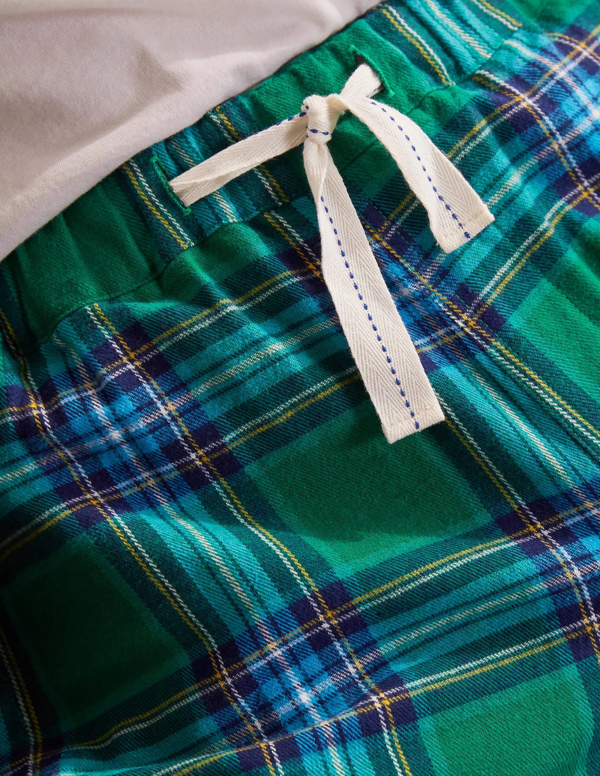 Brushed Cotton Pajama Shorts-Forest/Cerulean Blue Check - Image 4