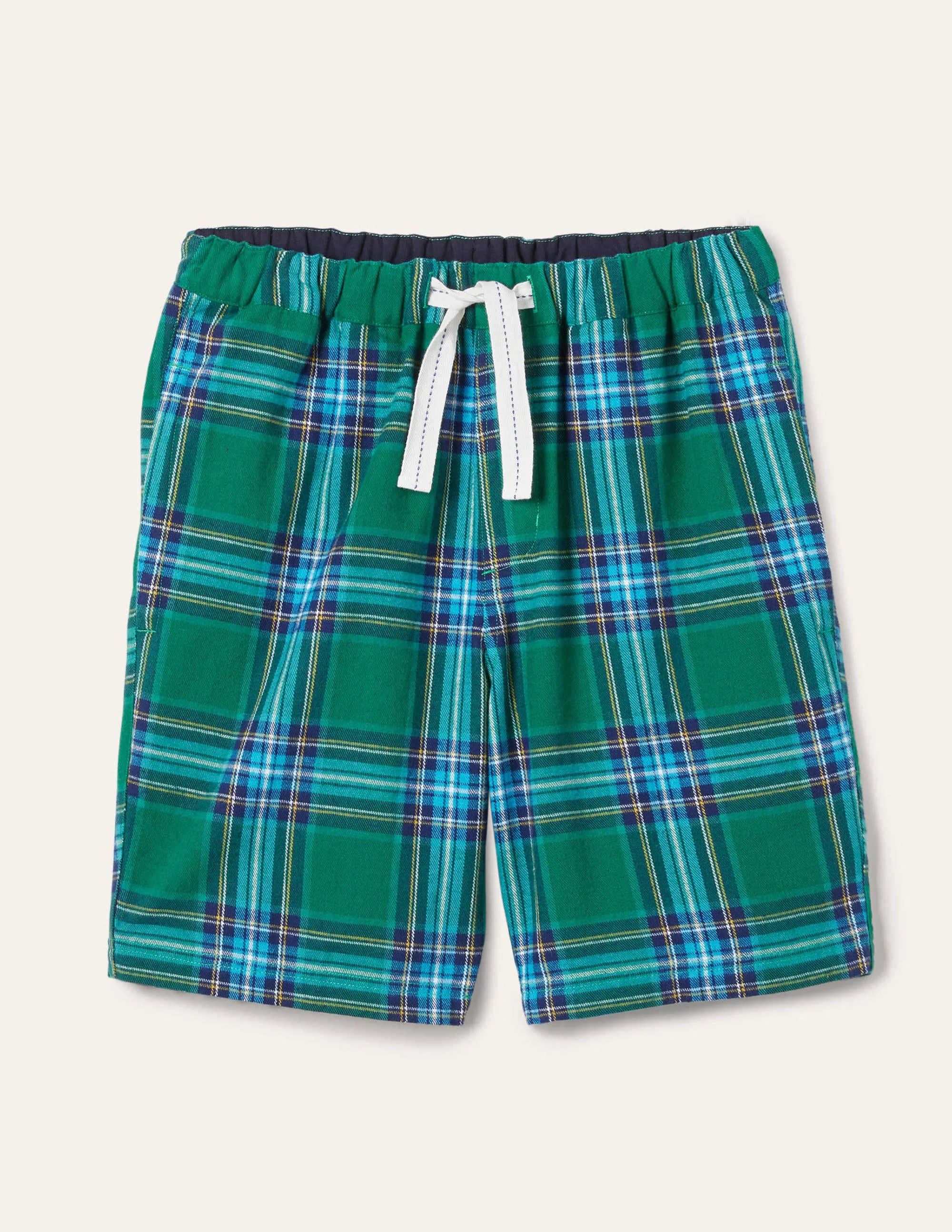 Brushed Cotton Pajama Shorts-Forest/Cerulean Blue Check - Image 5