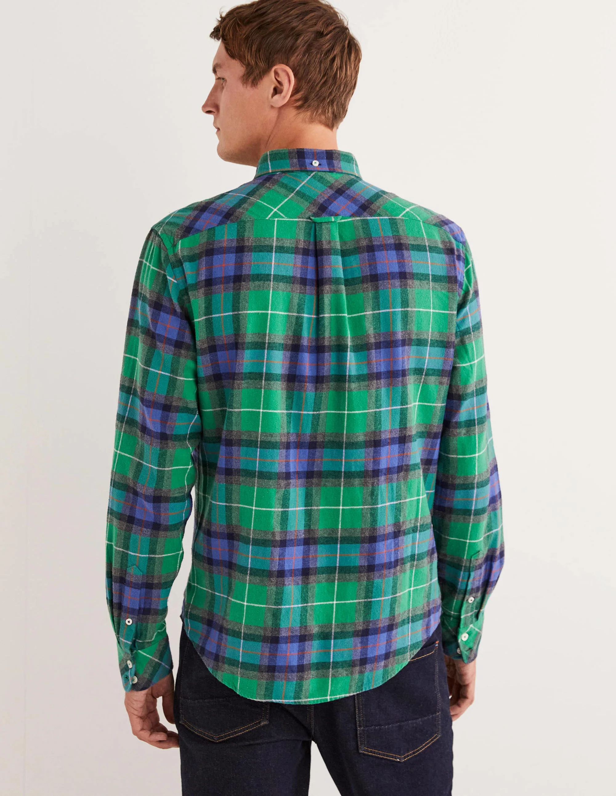 Brushed Flannel Shirt-Green/Charcoal Marl Check - Image 3
