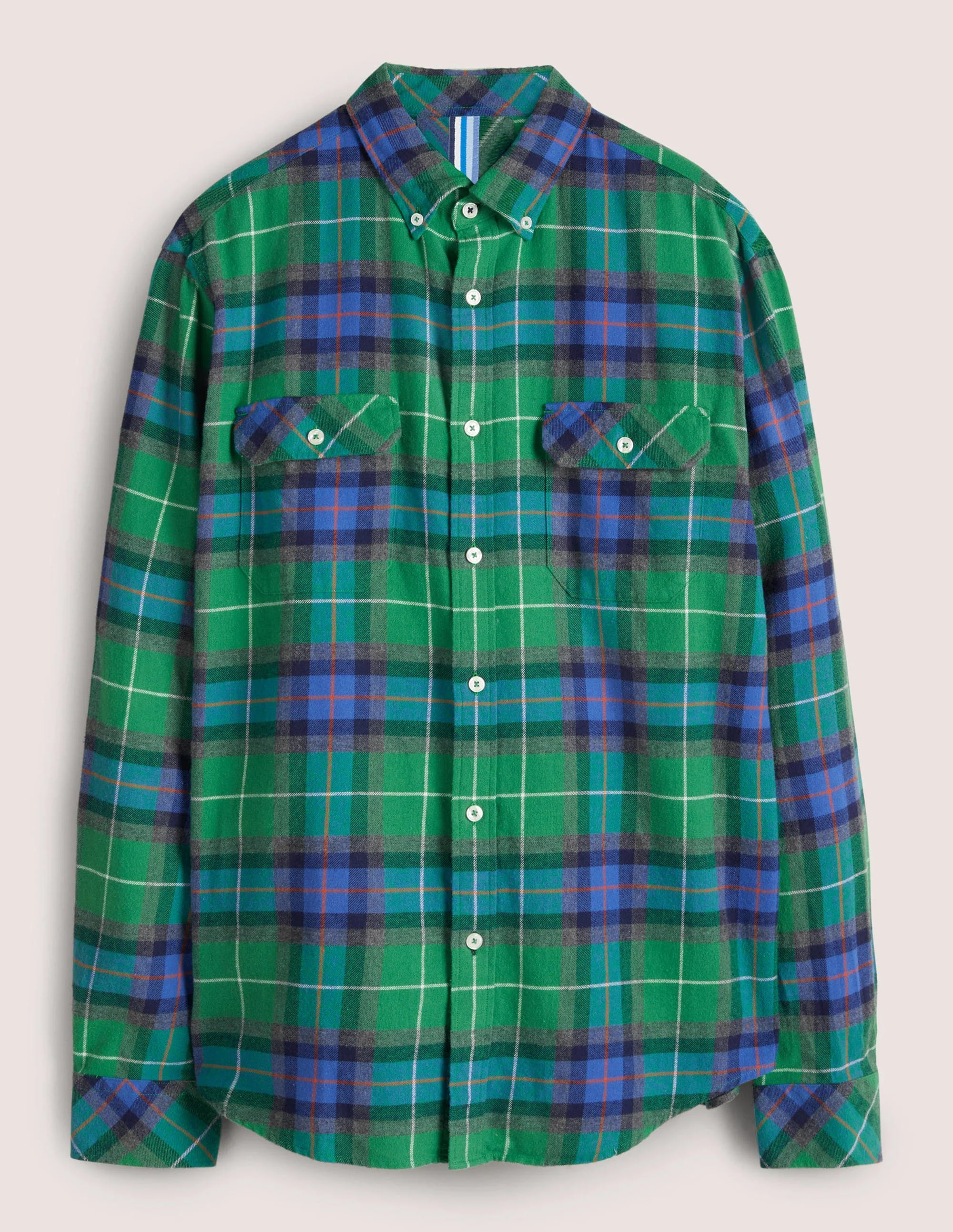 Brushed Flannel Shirt-Green/Charcoal Marl Check - Image 6
