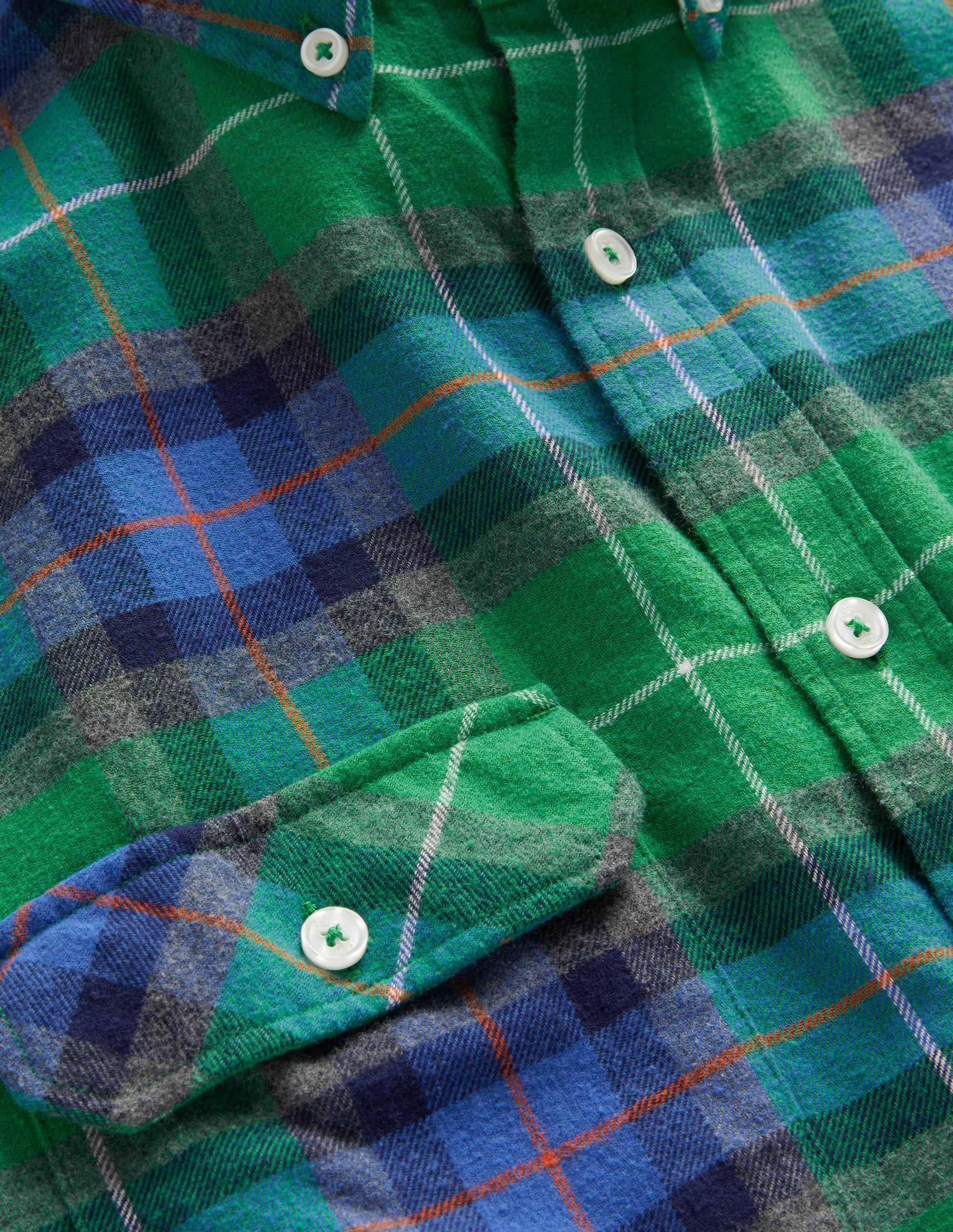 Brushed Flannel Shirt-Green/Charcoal Marl Check - Image 7