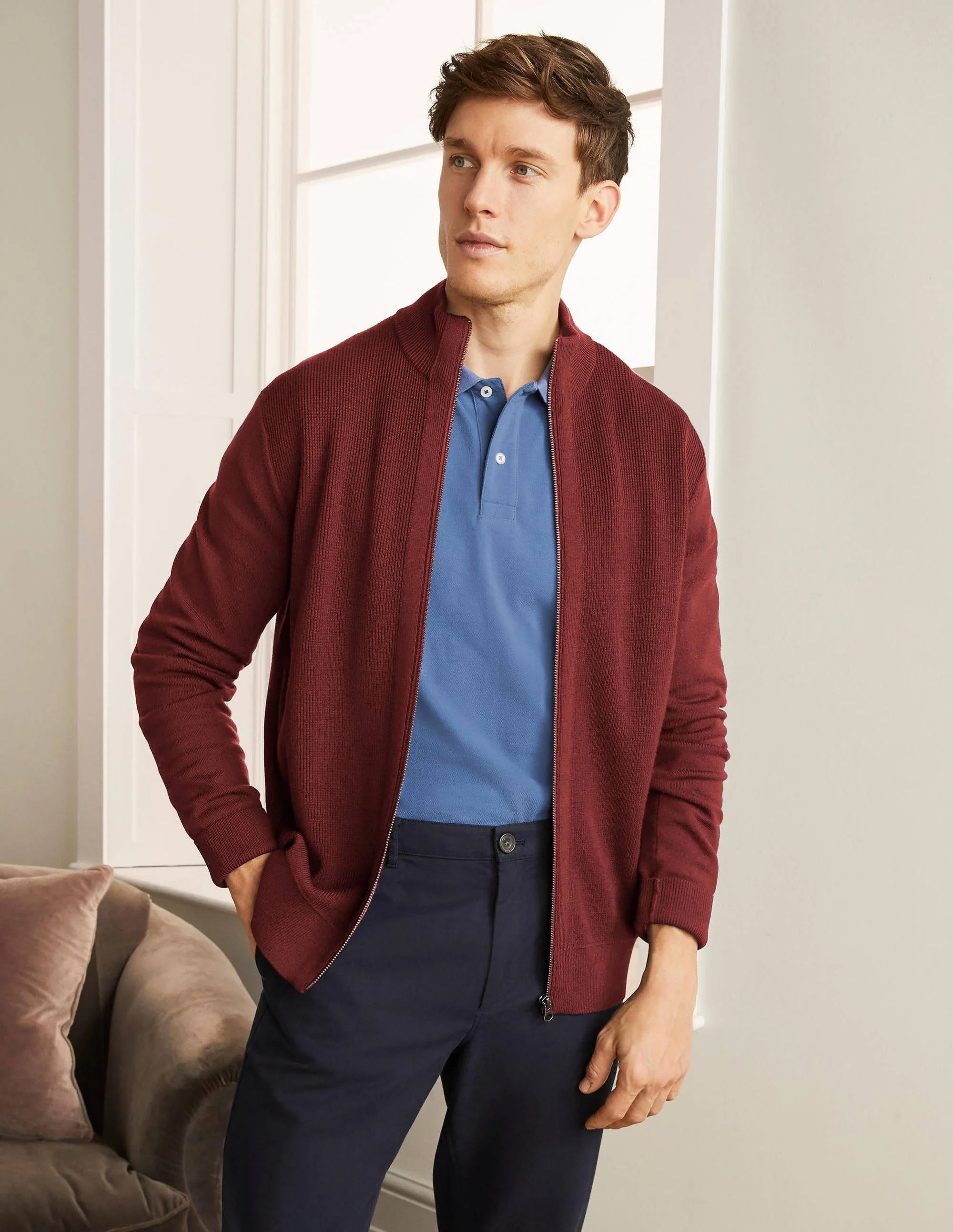 Bury Merino Zip Through Jacket-Merlot