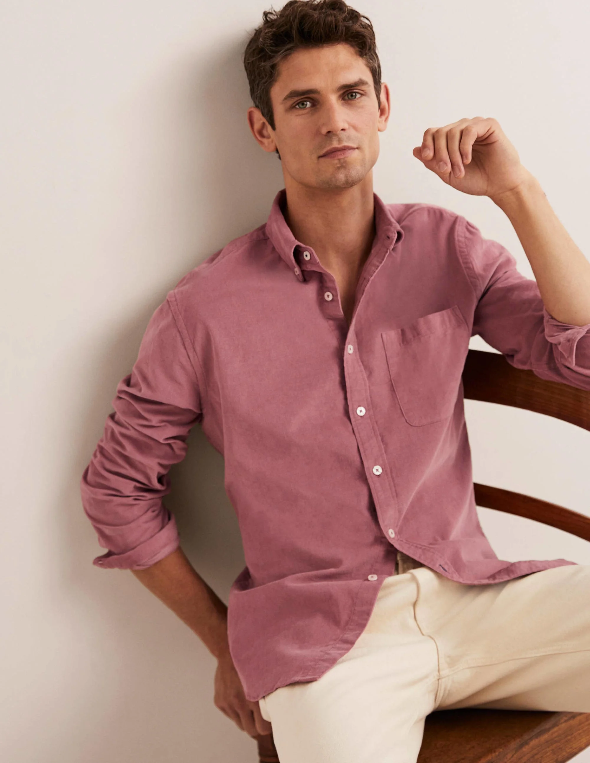 Button Down Cord Shirt-Dusky Pink - Image 5
