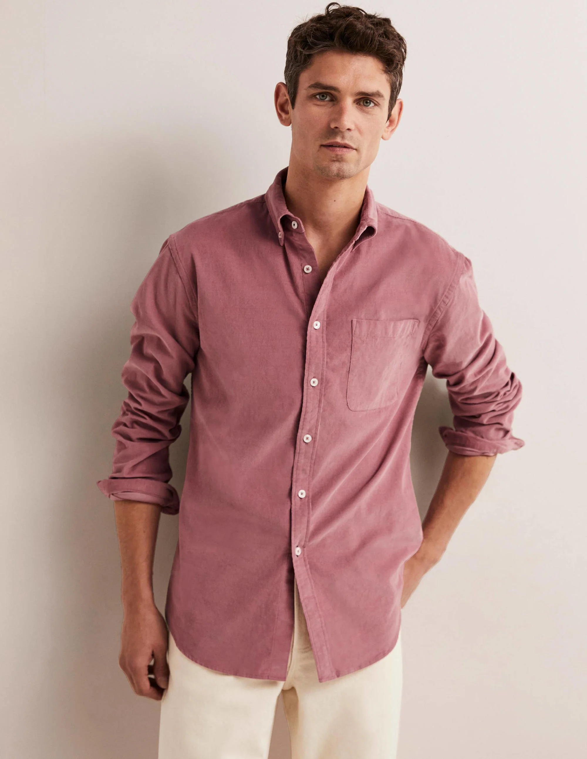 Button Down Cord Shirt-Dusky Pink - Image 8