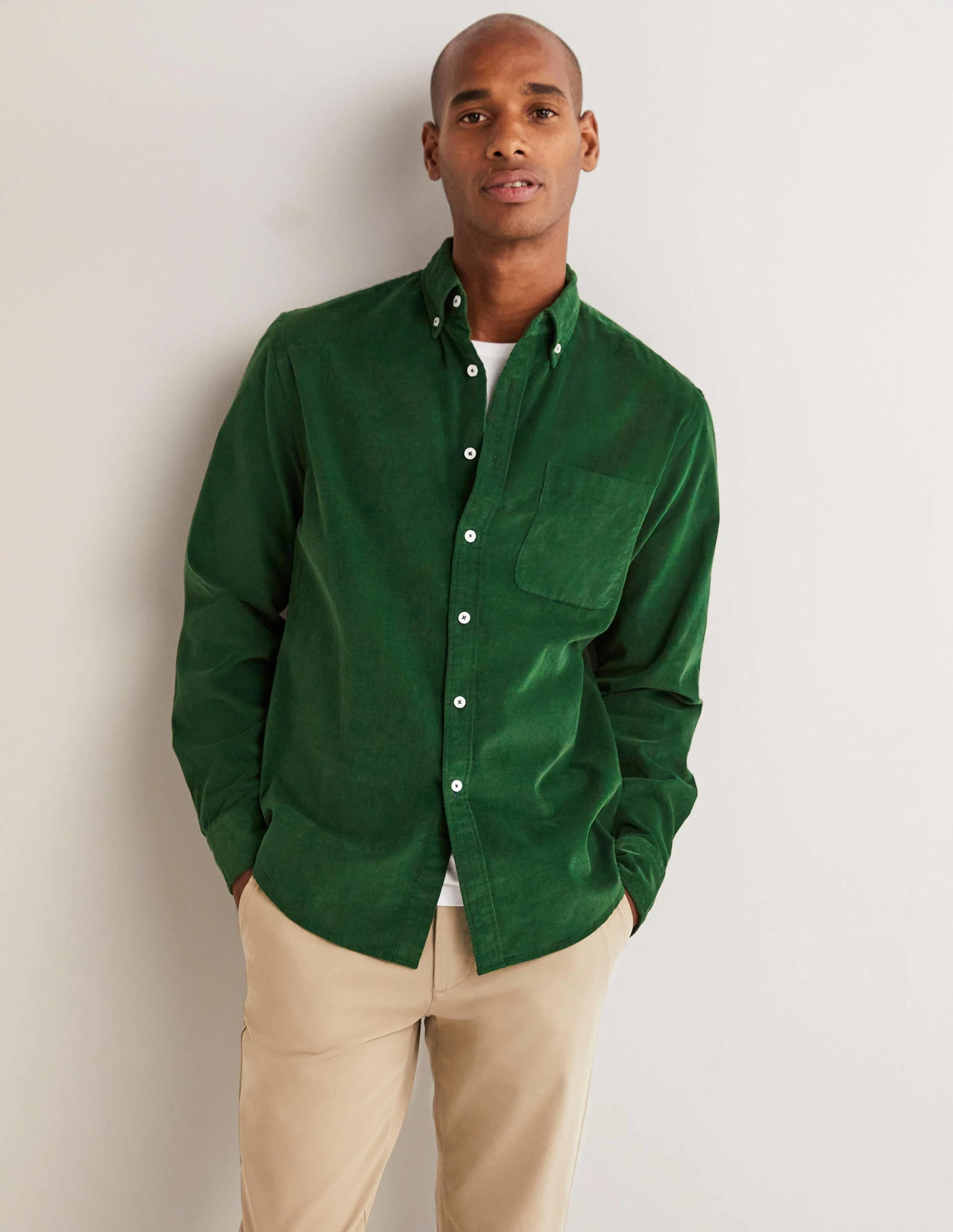 Button Down Cord Shirt-Forest Green